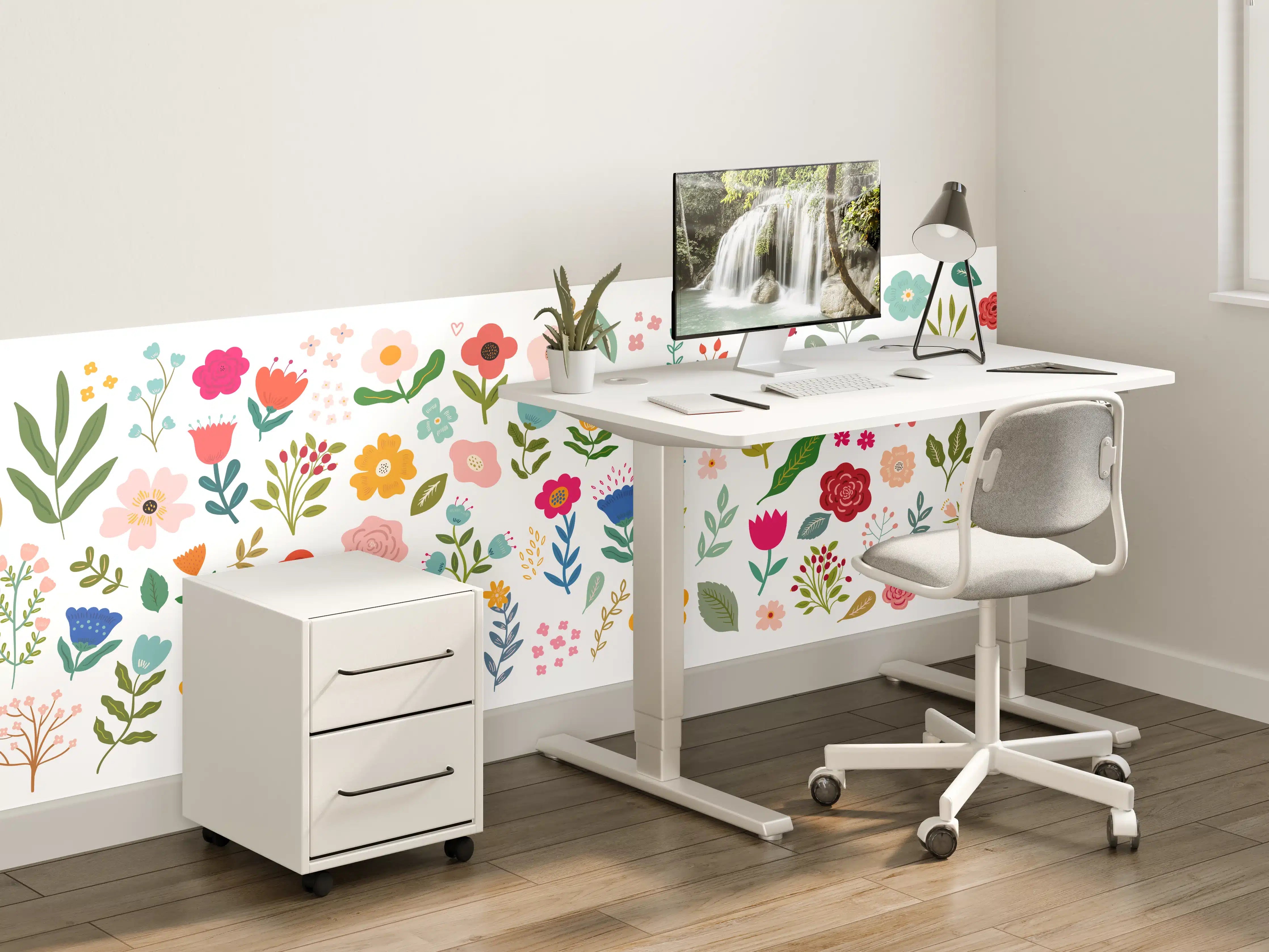 Kinderzimmer Wandgestaltung - Bunte Blumenmuster mit vielfältigen Blüten