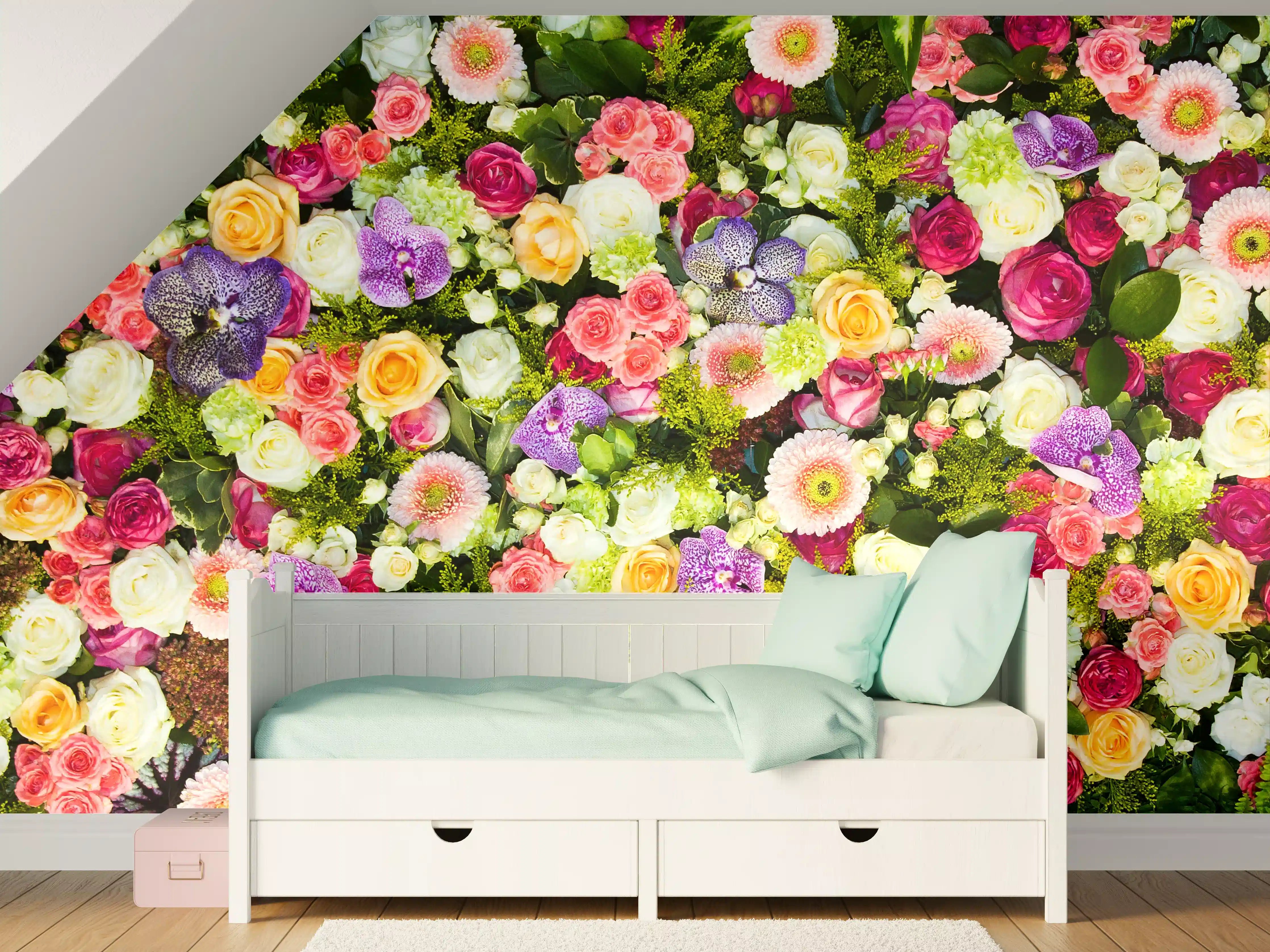 Kinderzimmer Wandgestaltung - Bunte Blumenpracht mit vielfältigen Farben