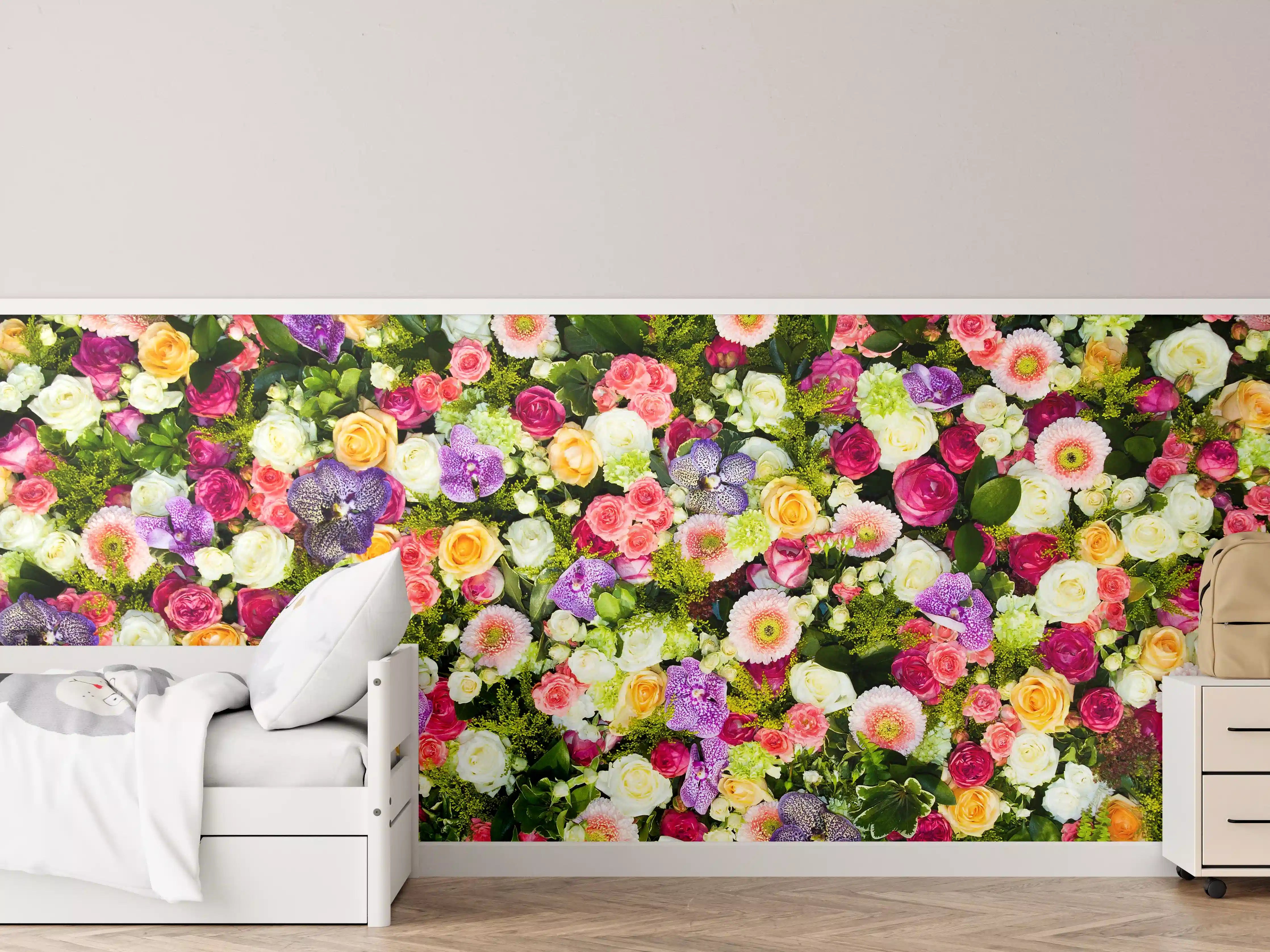 Kinderzimmer Wandgestaltung - Bunte Blumenpracht mit vielfältigen Farben