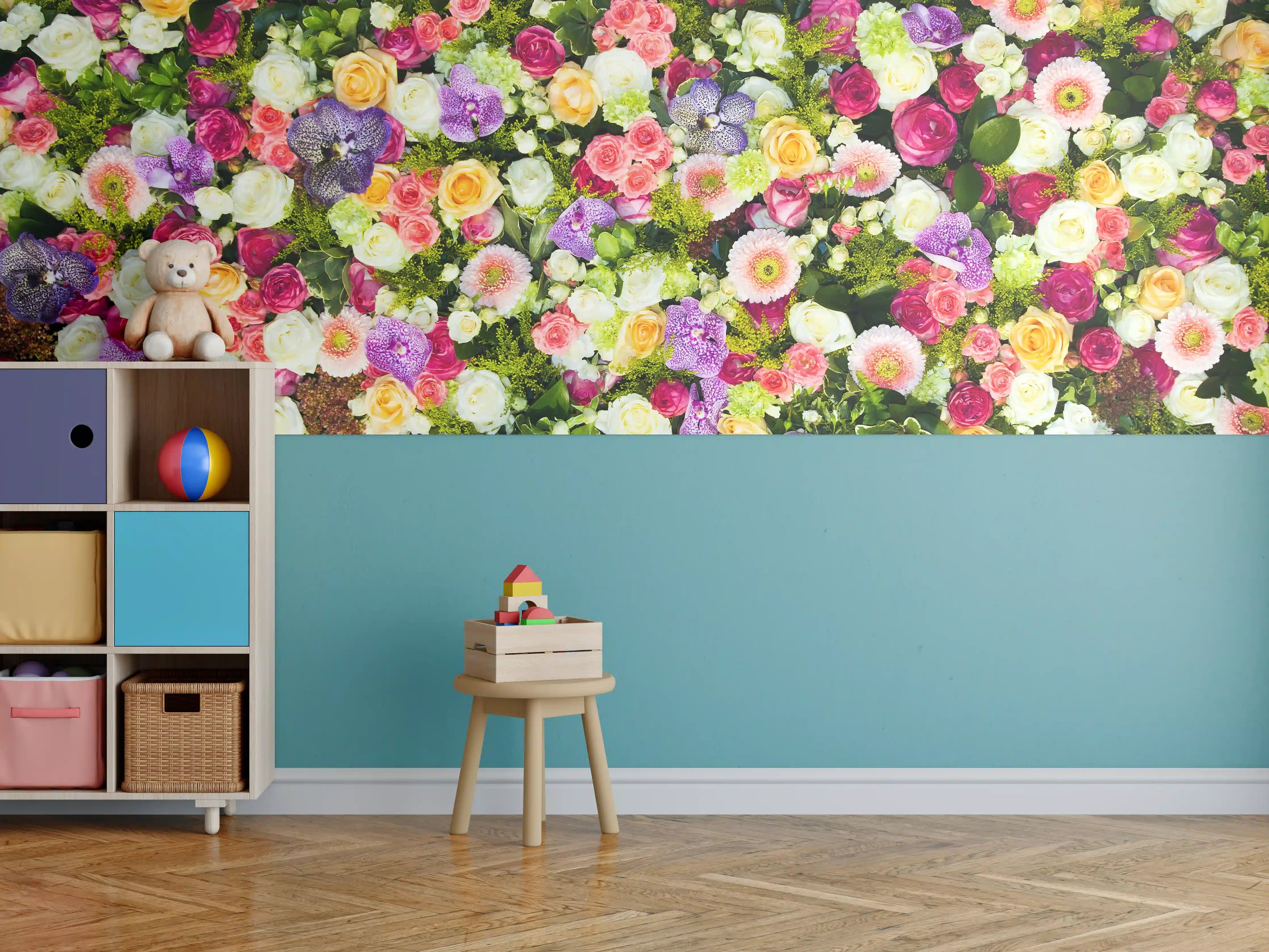 Kinderzimmer Wandgestaltung - Bunte Blumenpracht mit vielfältigen Farben