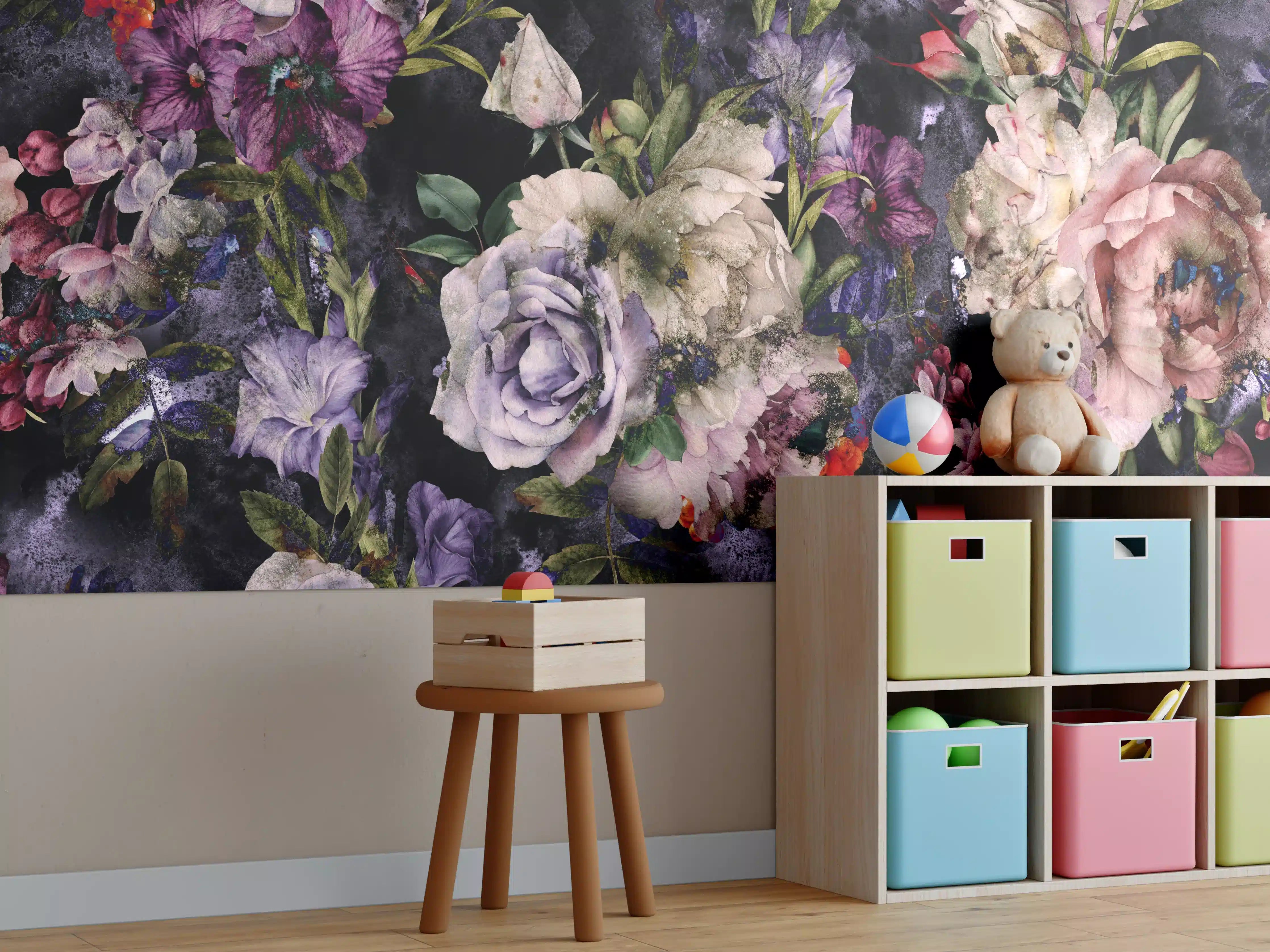 Kinderzimmer Wandgestaltung - Bunte Blumenvielfalt in Nahaufnahme