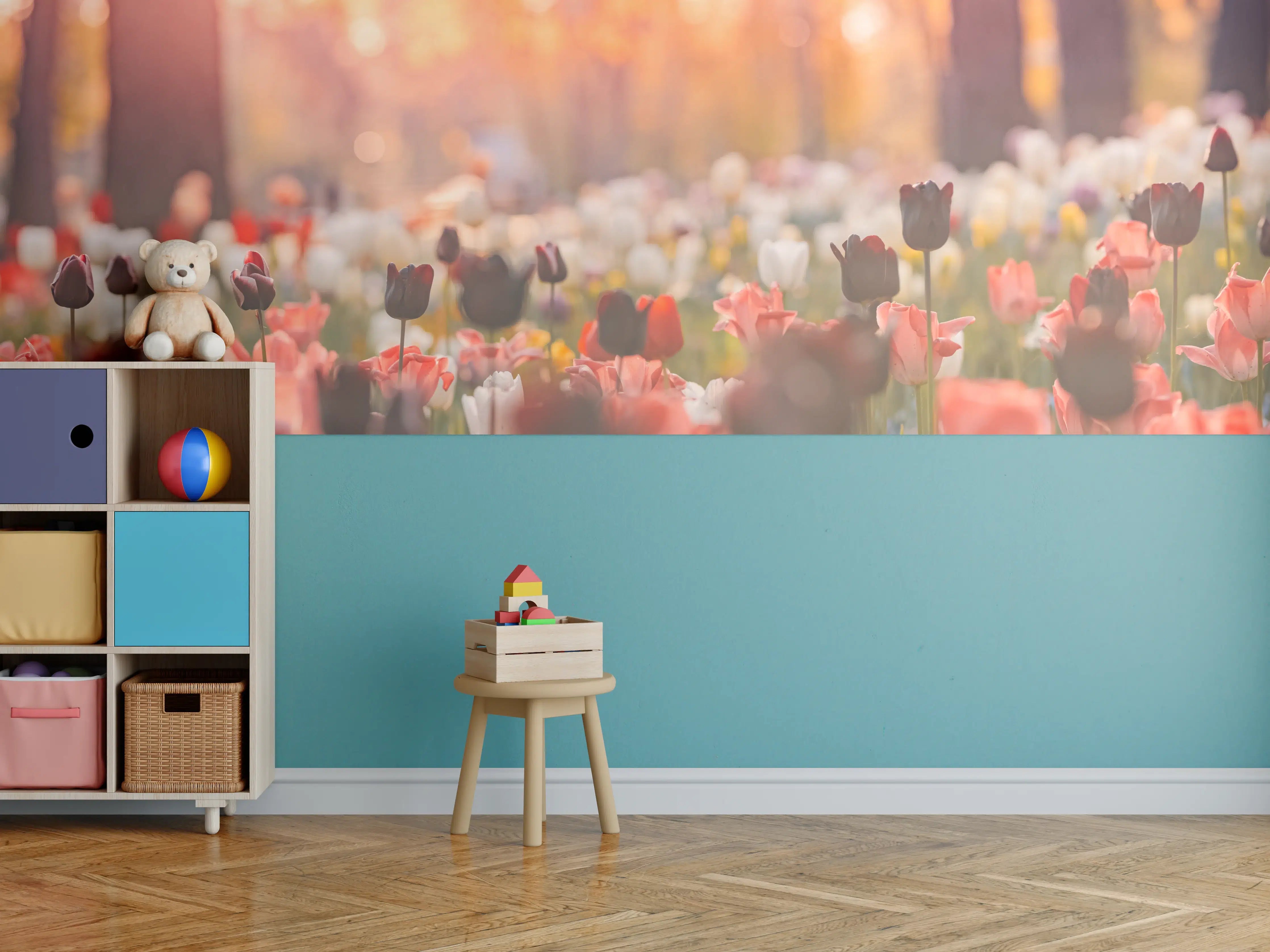 Kinderzimmer Wandgestaltung - Bunte Blumenwiese mit Tulpen