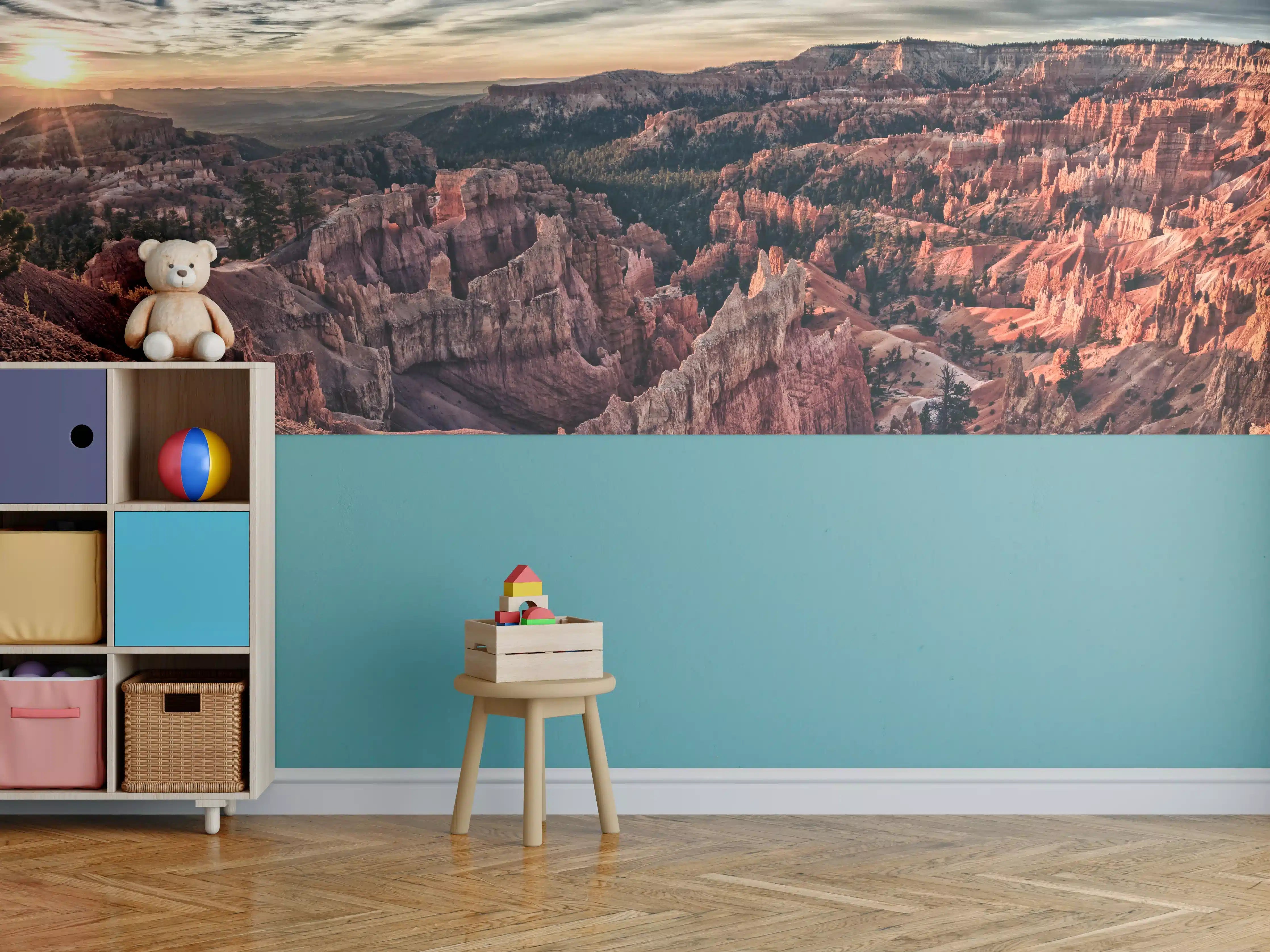 Kinderzimmer Wandgestaltung - Bunte Canyon-Landschaft bei Sonnenuntergang
