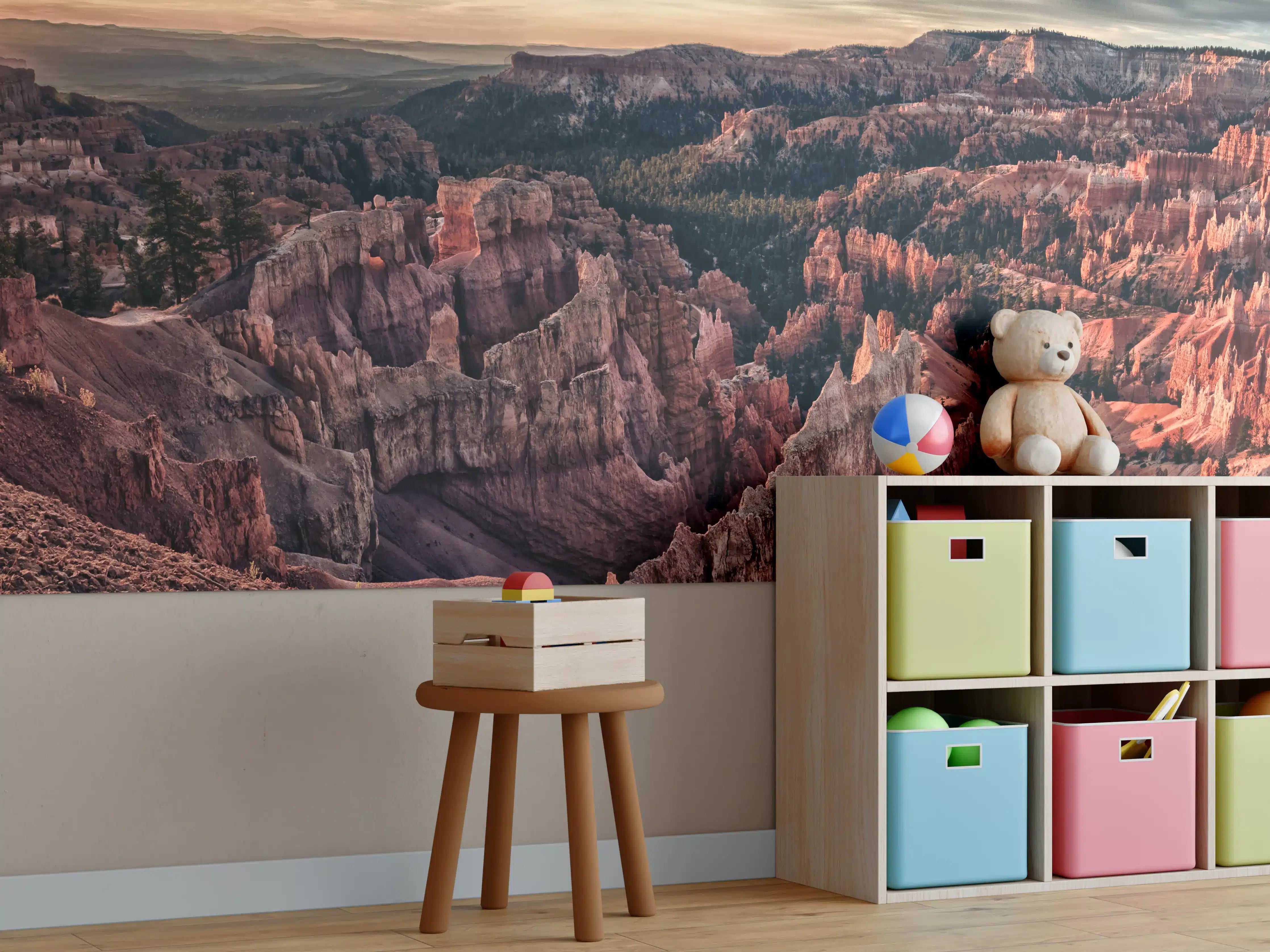 Kinderzimmer Wandgestaltung - Bunte Canyon-Landschaft bei Sonnenuntergang