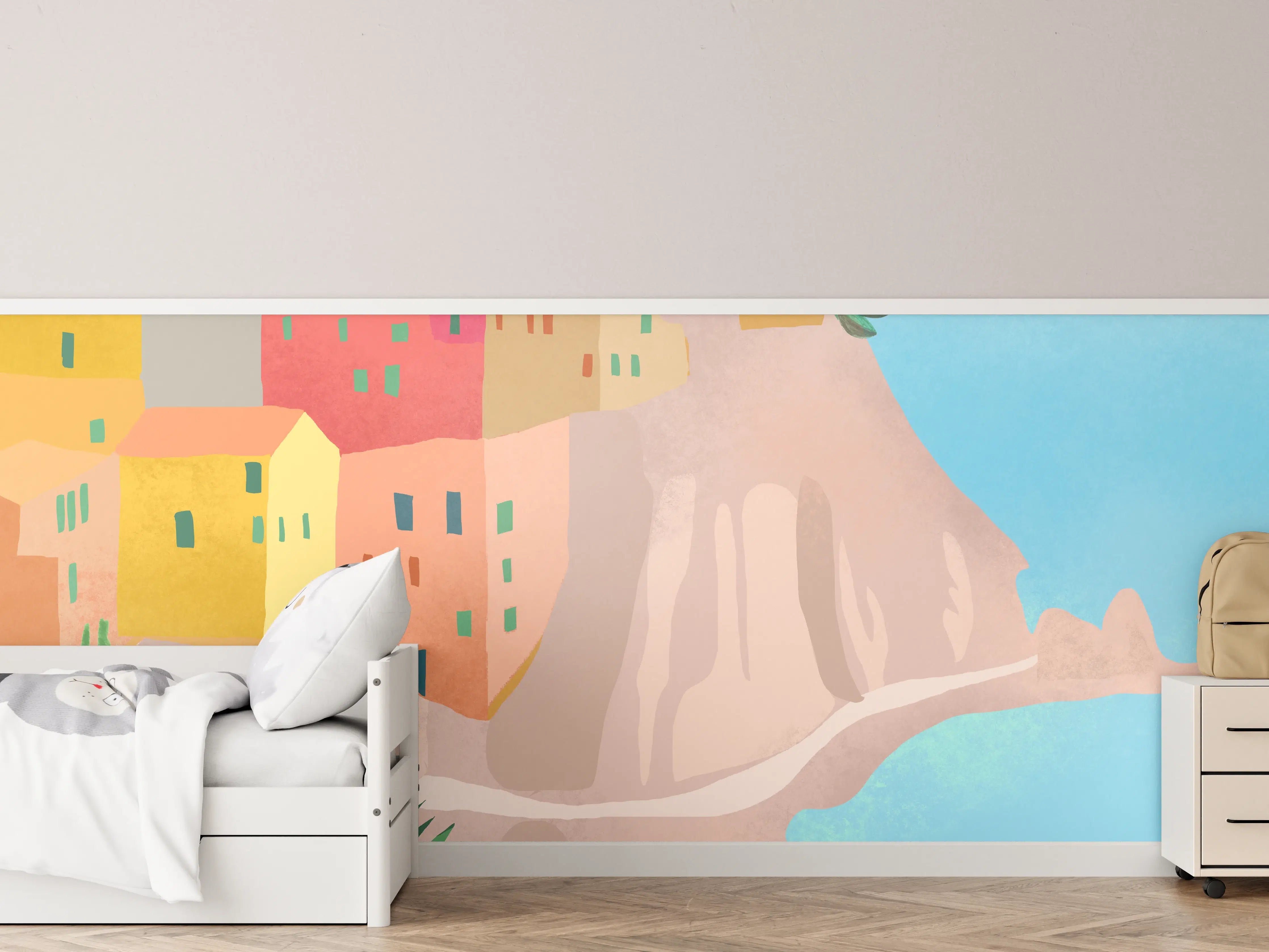 Kinderzimmer Wandgestaltung - Bunte Cinque Terre Illustration