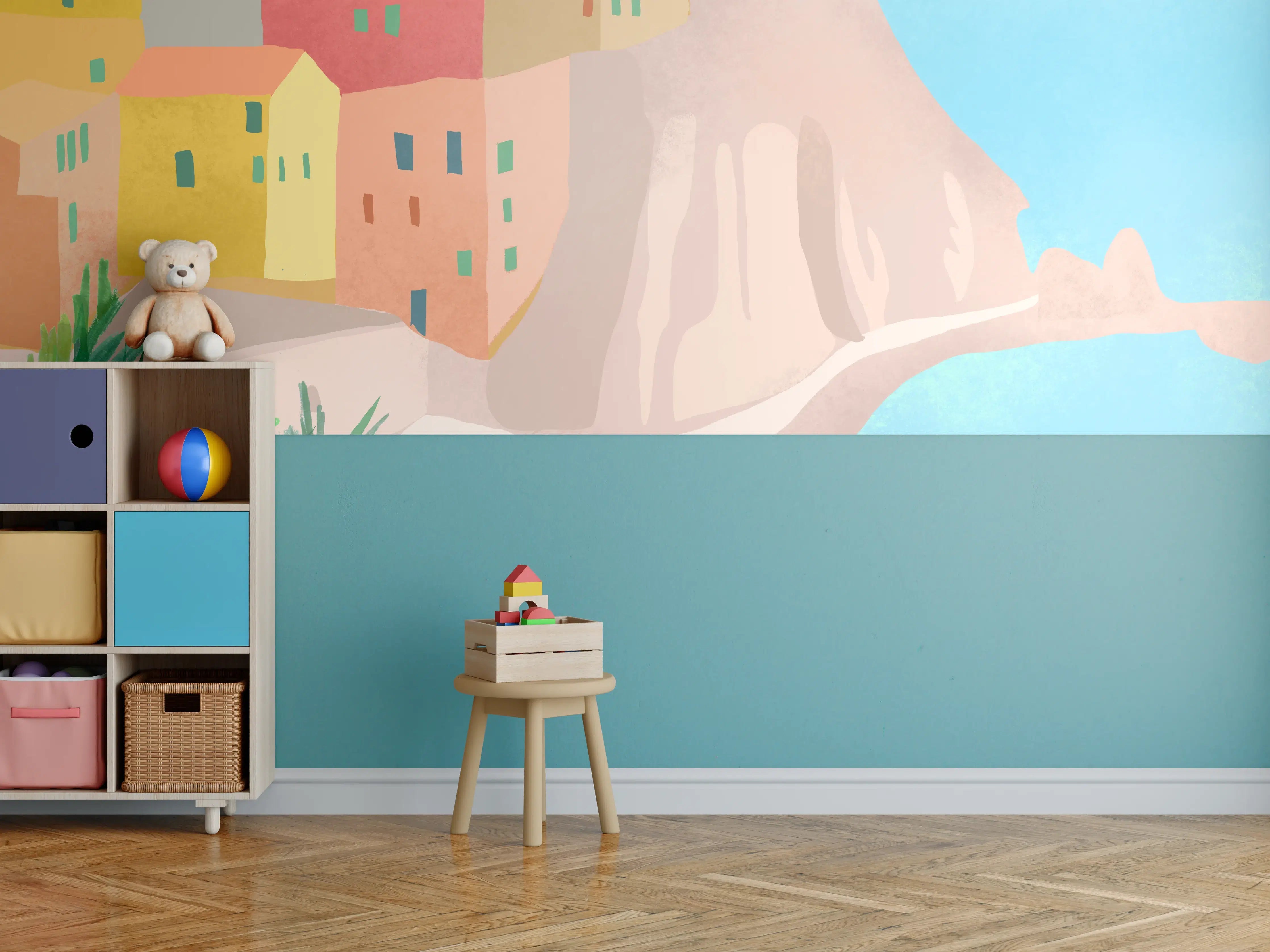 Kinderzimmer Wandgestaltung - Bunte Cinque Terre Illustration