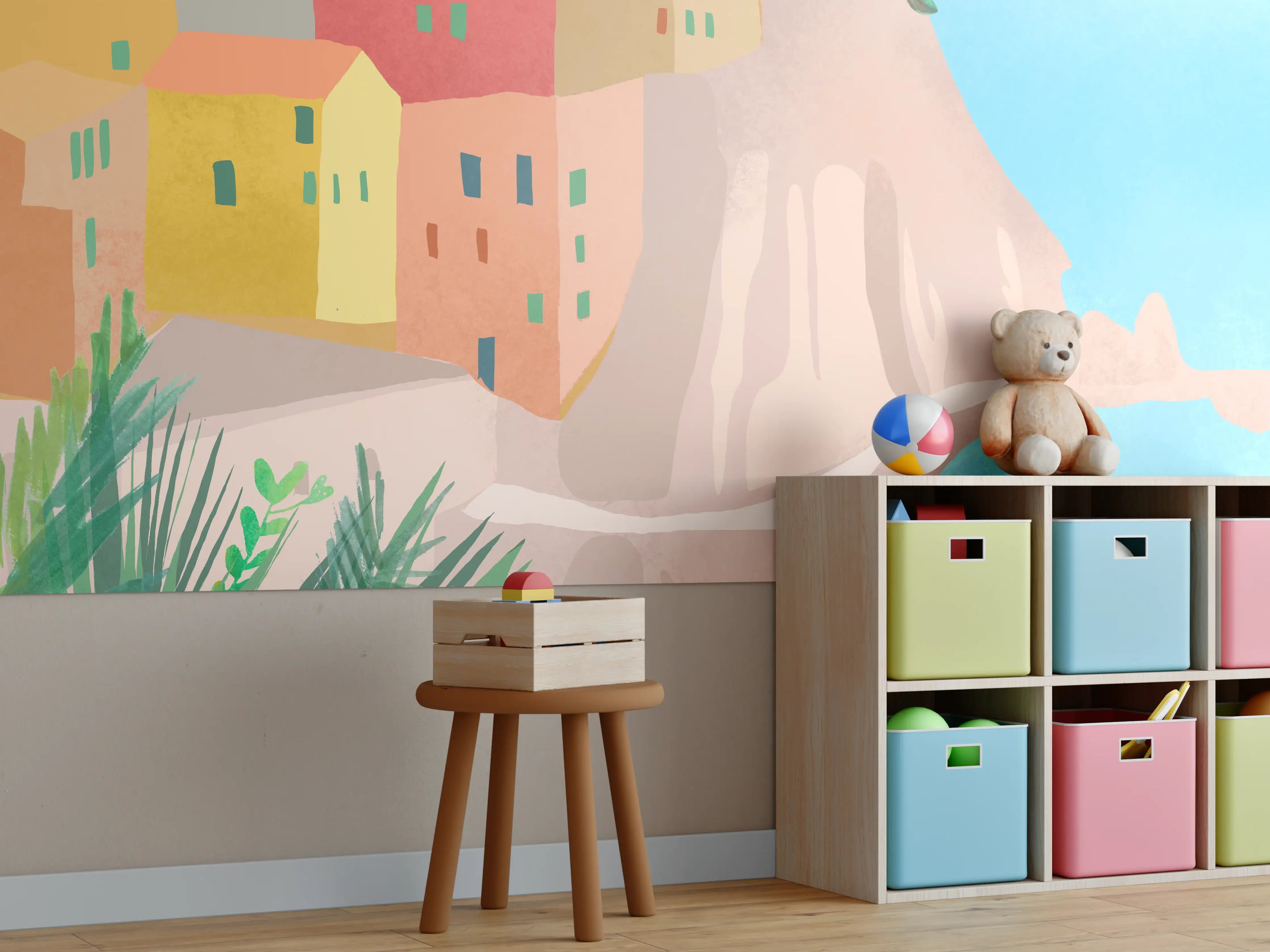 Kinderzimmer Wandgestaltung - Bunte Cinque Terre Illustration