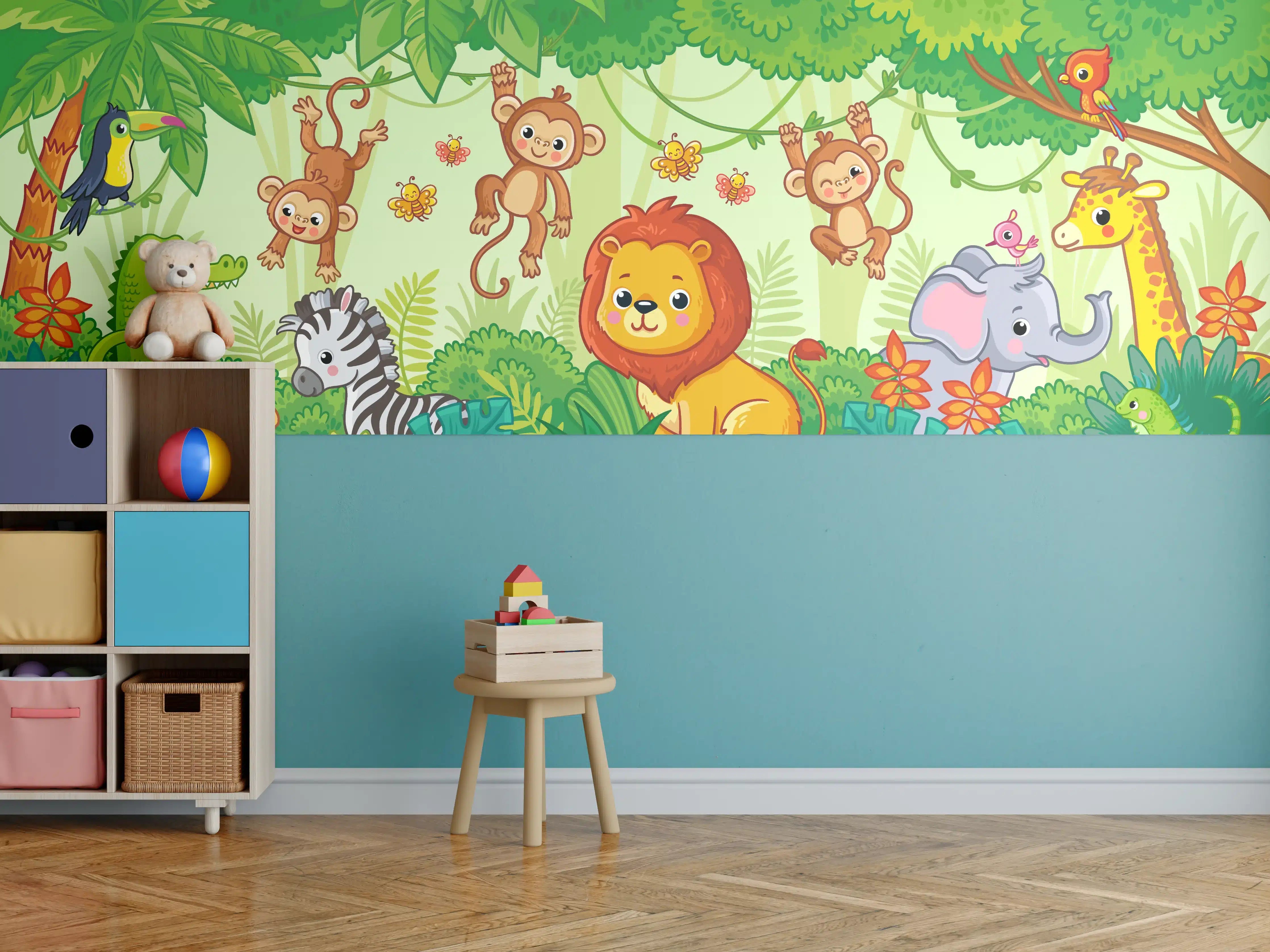 Kinderzimmer Wandgestaltung - Bunte Dschungeltiere in Kinderparadies