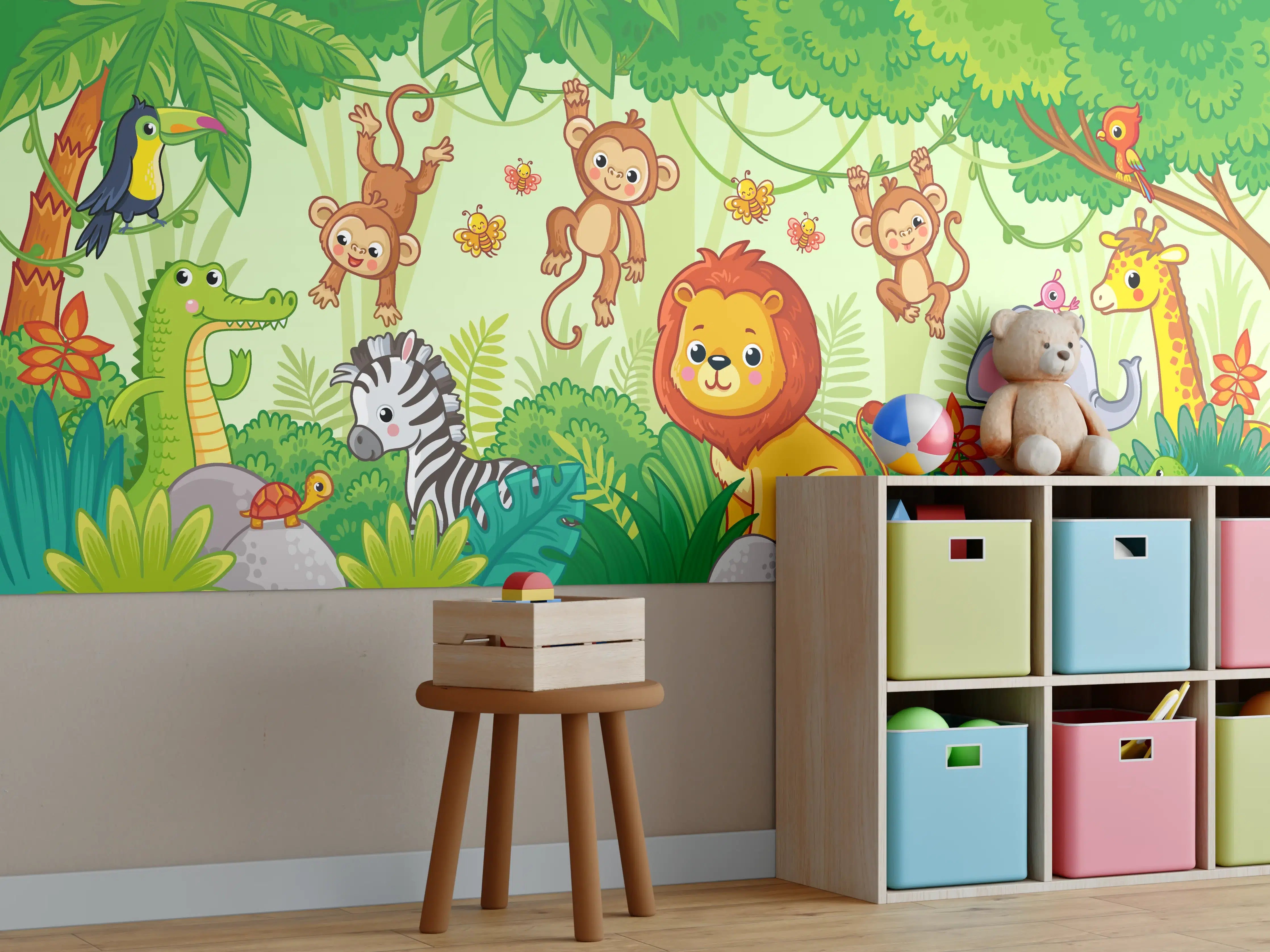 Kinderzimmer Wandgestaltung - Bunte Dschungeltiere in Kinderparadies