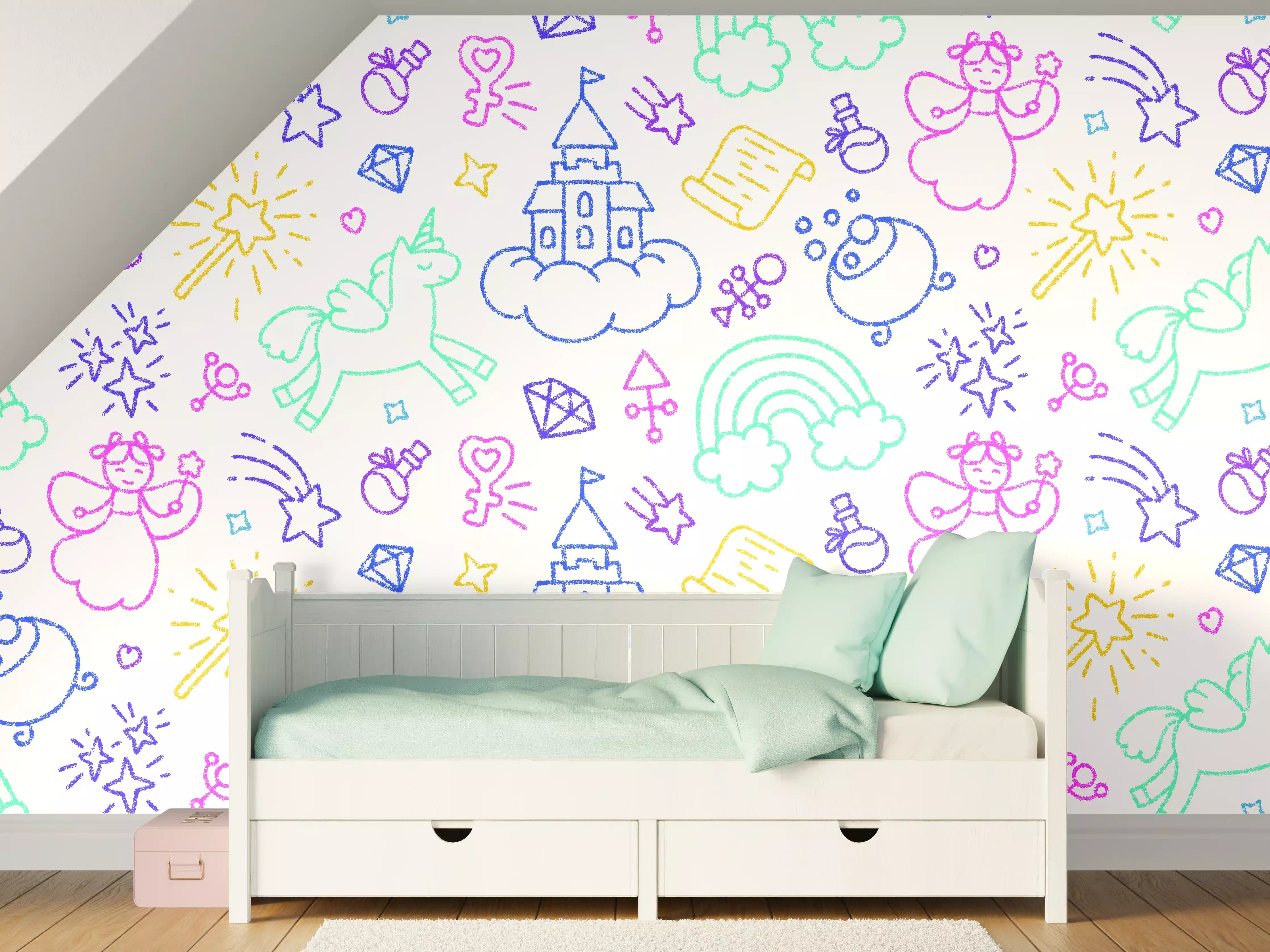 Kinderzimmer Wandgestaltung - Bunte Einhorn- und Regenbogendesigns
