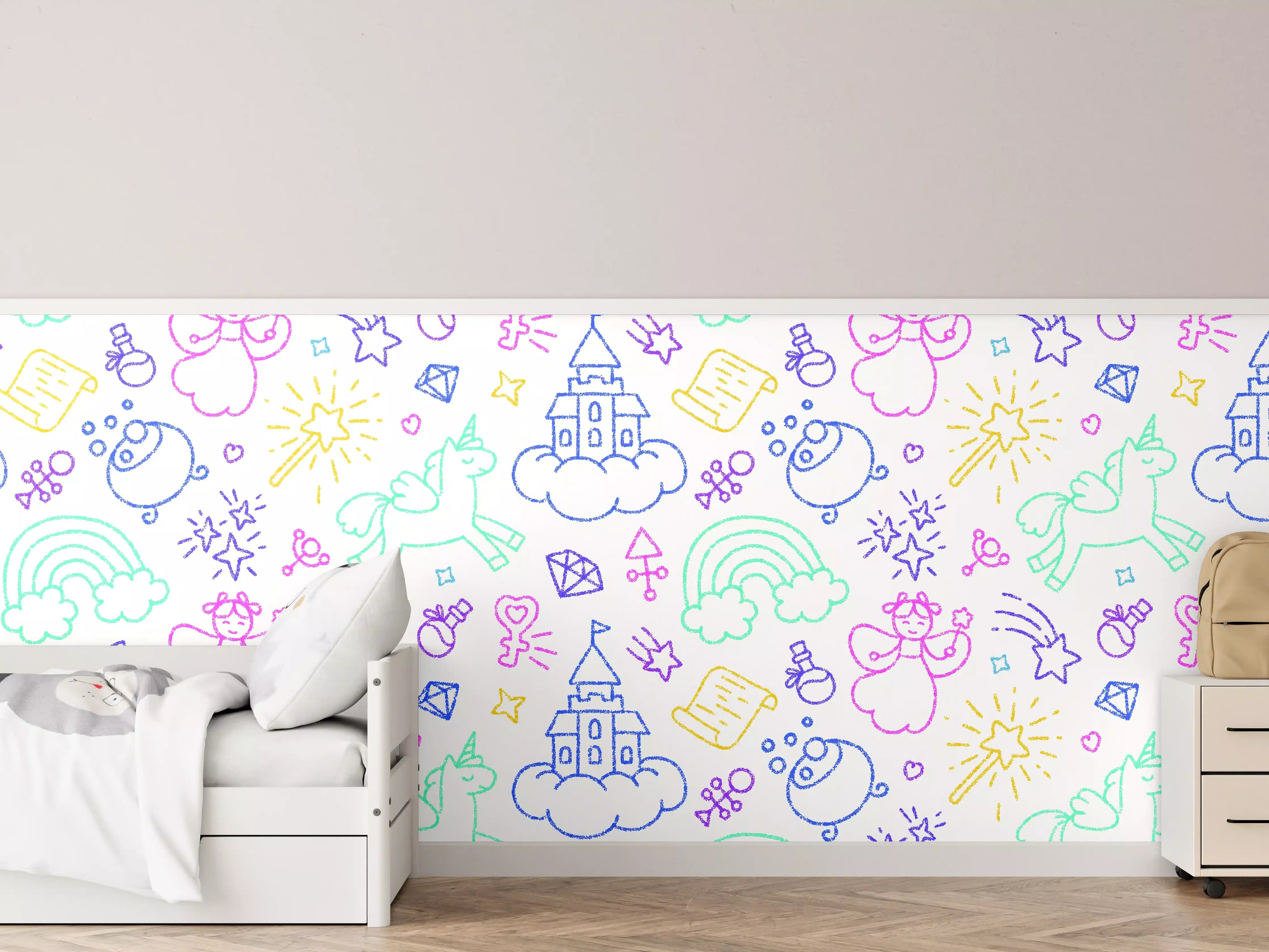 Kinderzimmer Wandgestaltung - Bunte Einhorn- und Regenbogendesigns