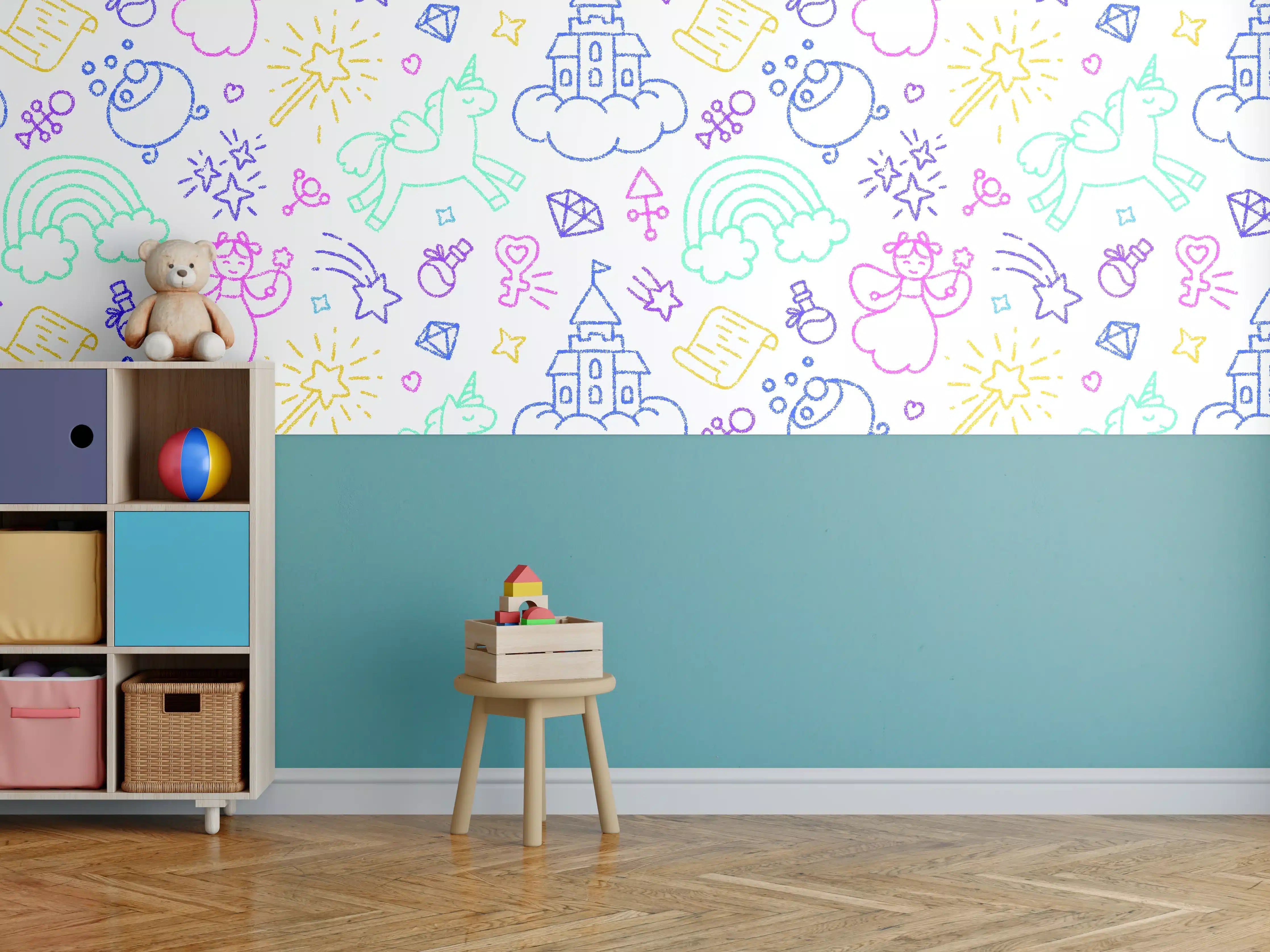 Kinderzimmer Wandgestaltung - Bunte Einhorn- und Regenbogendesigns