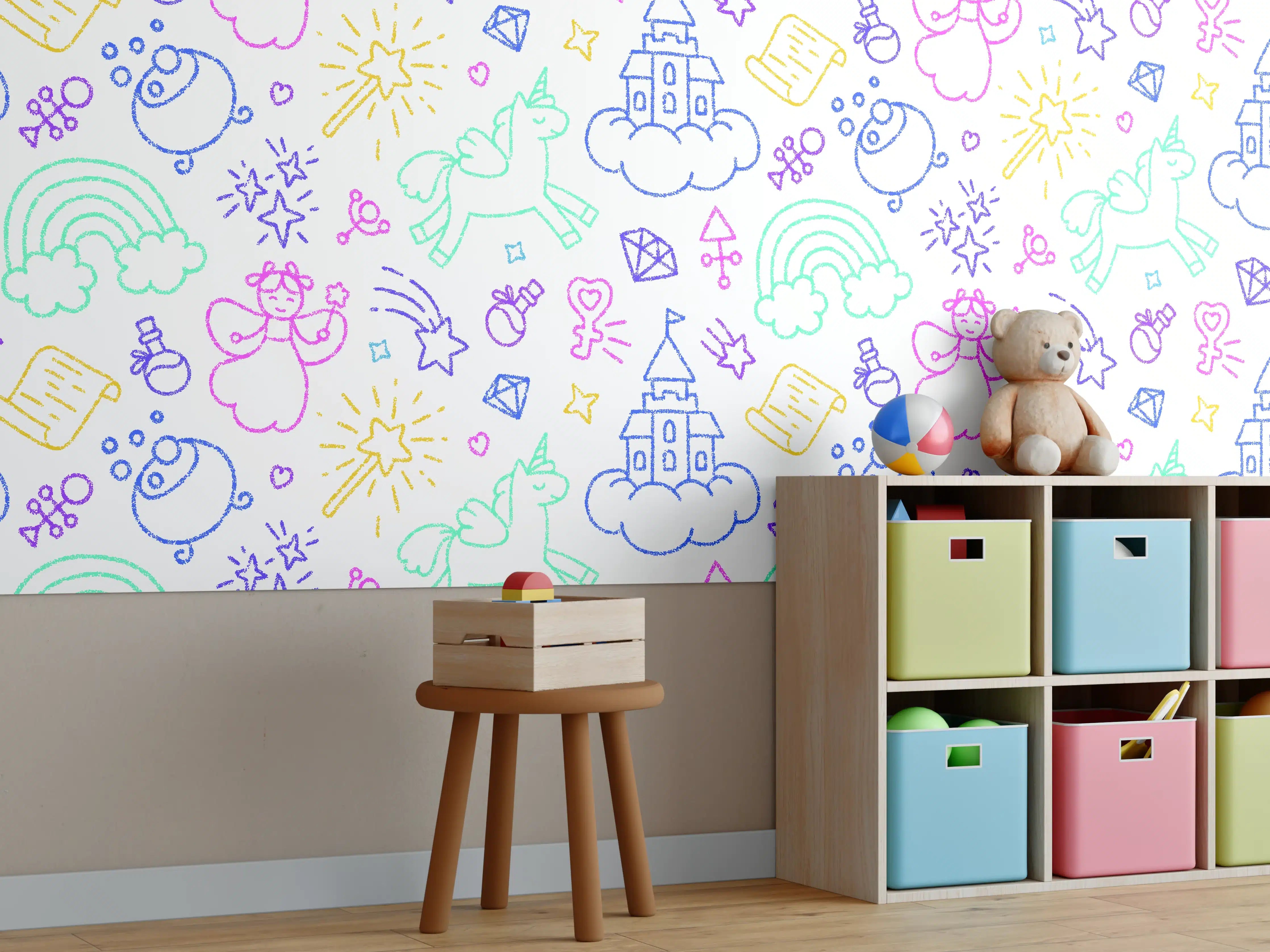 Kinderzimmer Wandgestaltung - Bunte Einhorn- und Regenbogendesigns