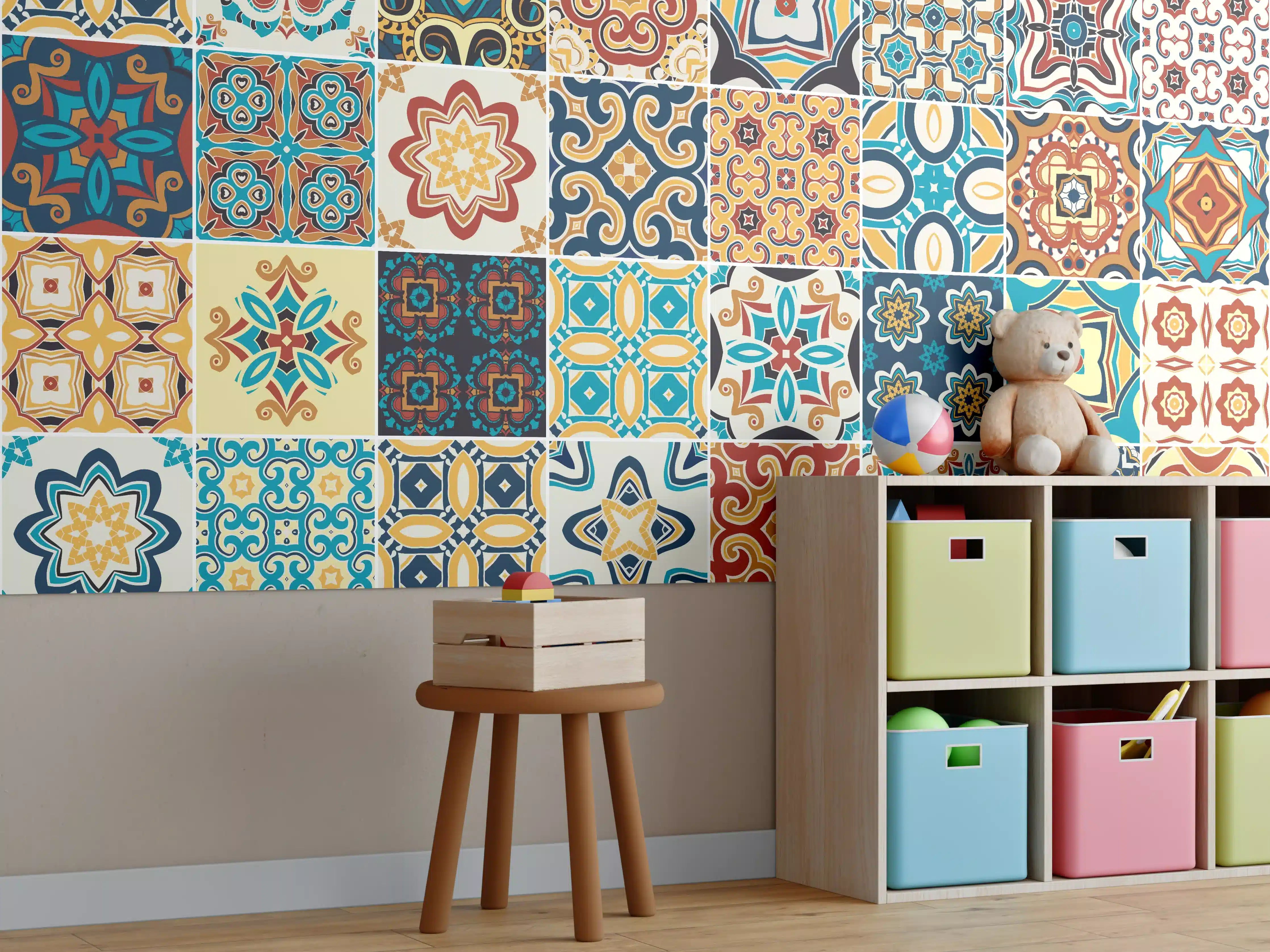 Kinderzimmer Wandgestaltung - Bunte Fliesenmosaik-Muster