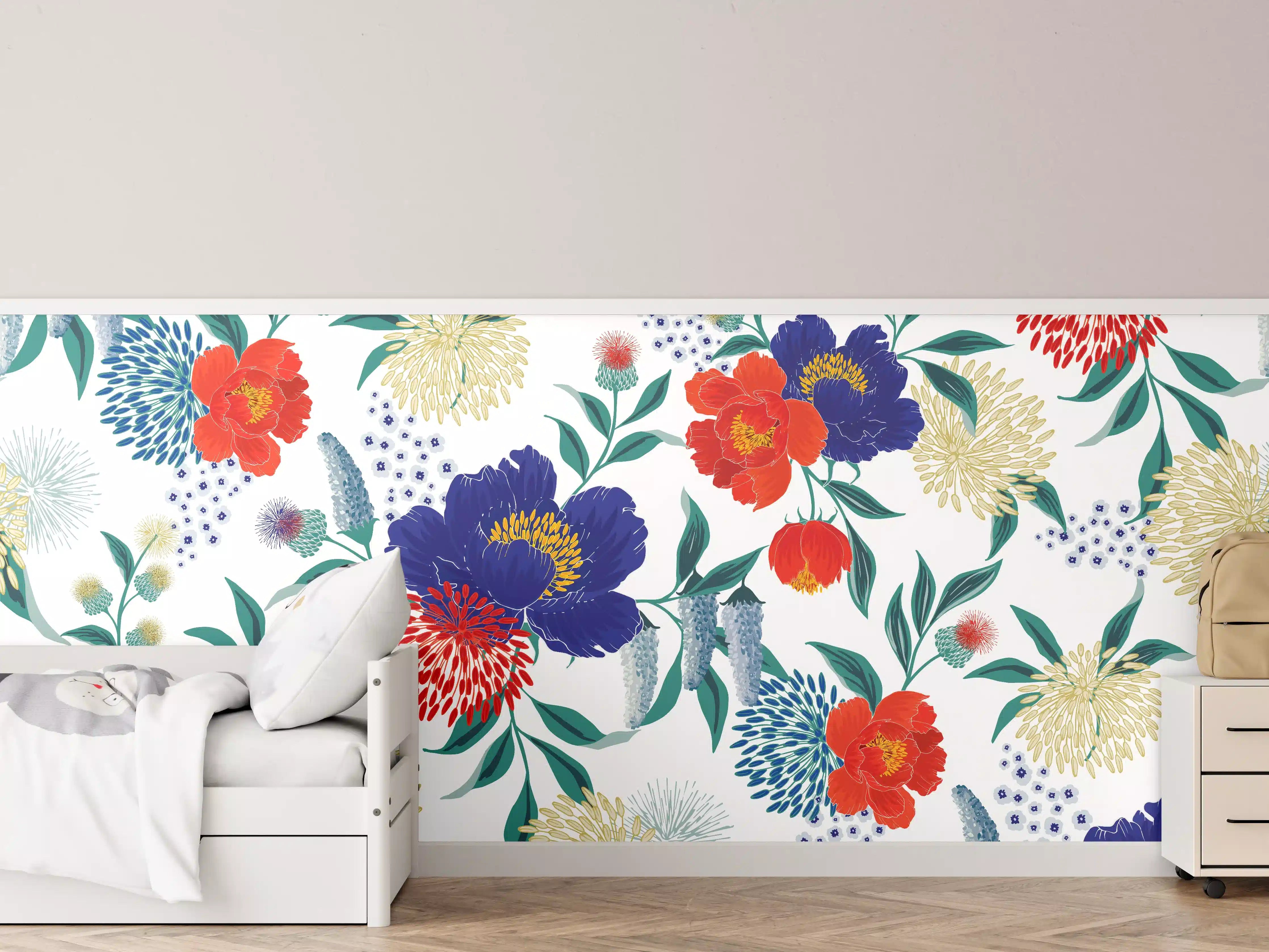 Kinderzimmer Wandgestaltung - Bunte Florale Muster Tapete