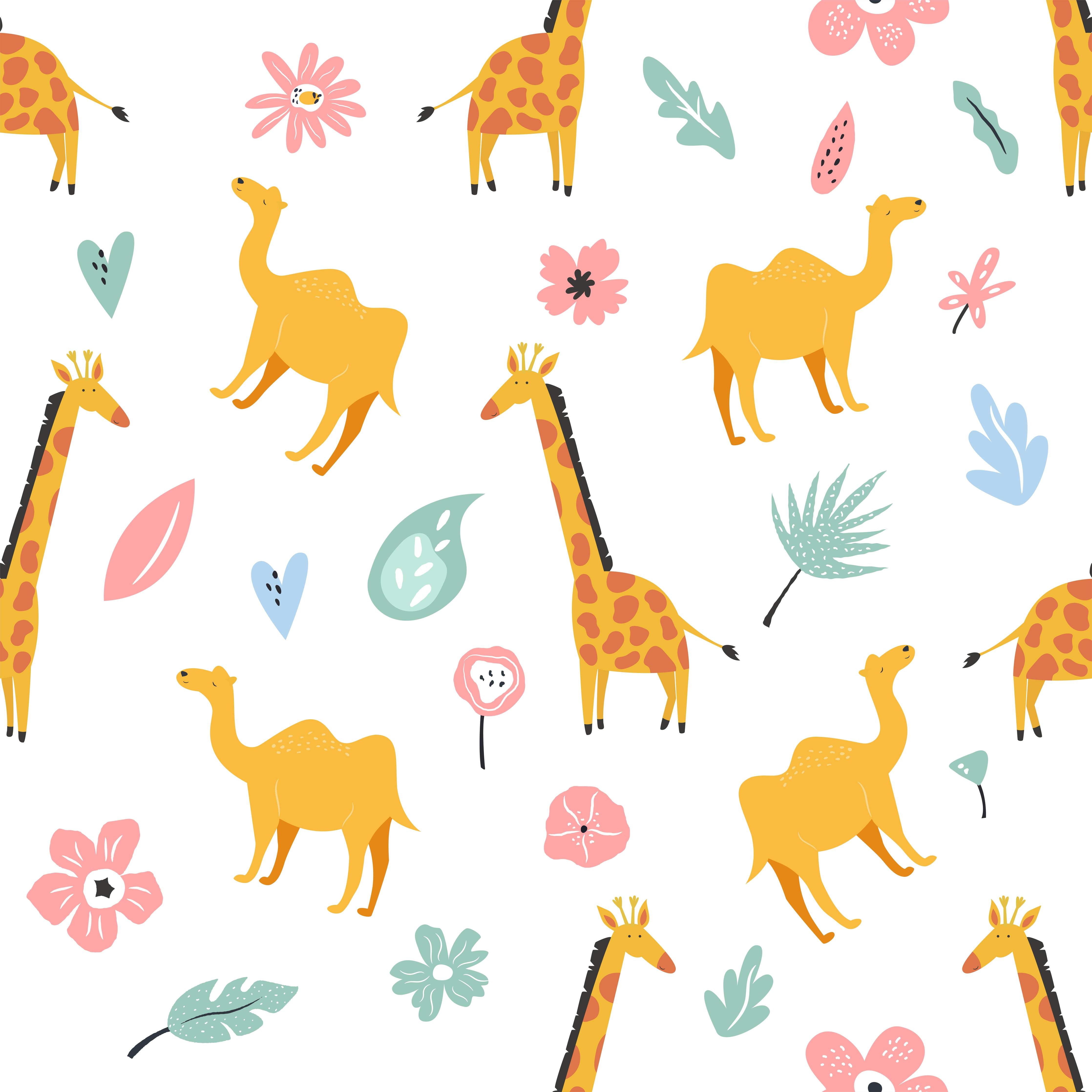Kinderzimmer Wandgestaltung-Bunte Giraffen & Blumen Muster