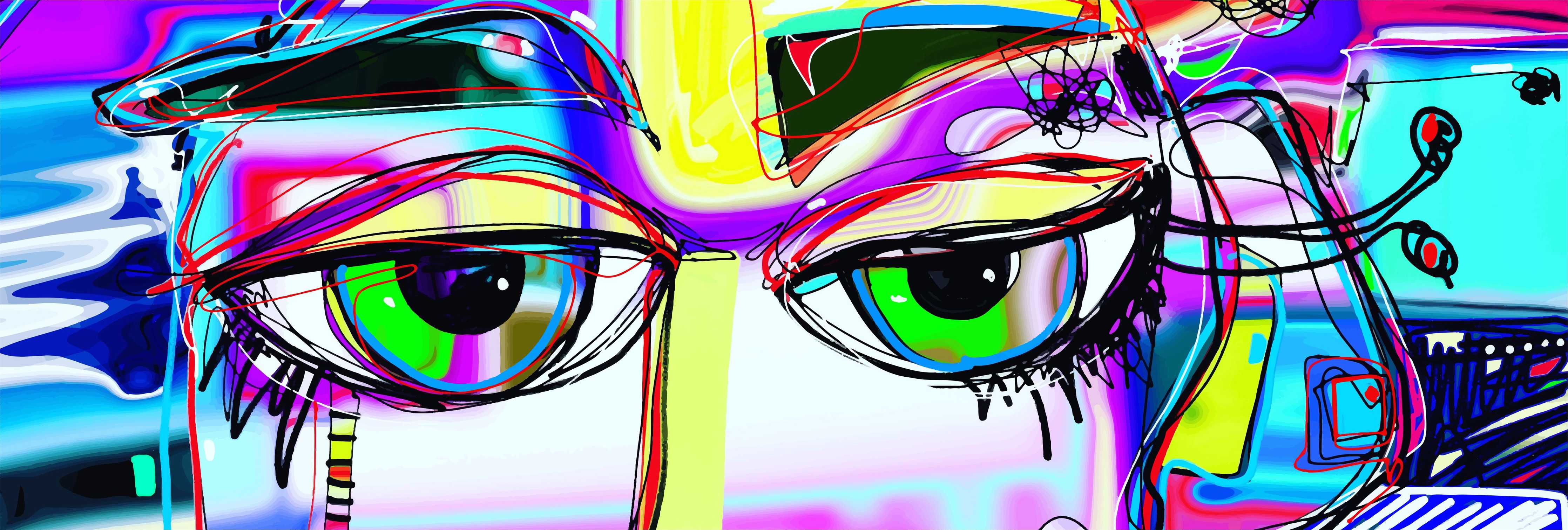 Kinderzimmer Wandgestaltung-Bunte Graffiti-Augen Kunstwerk