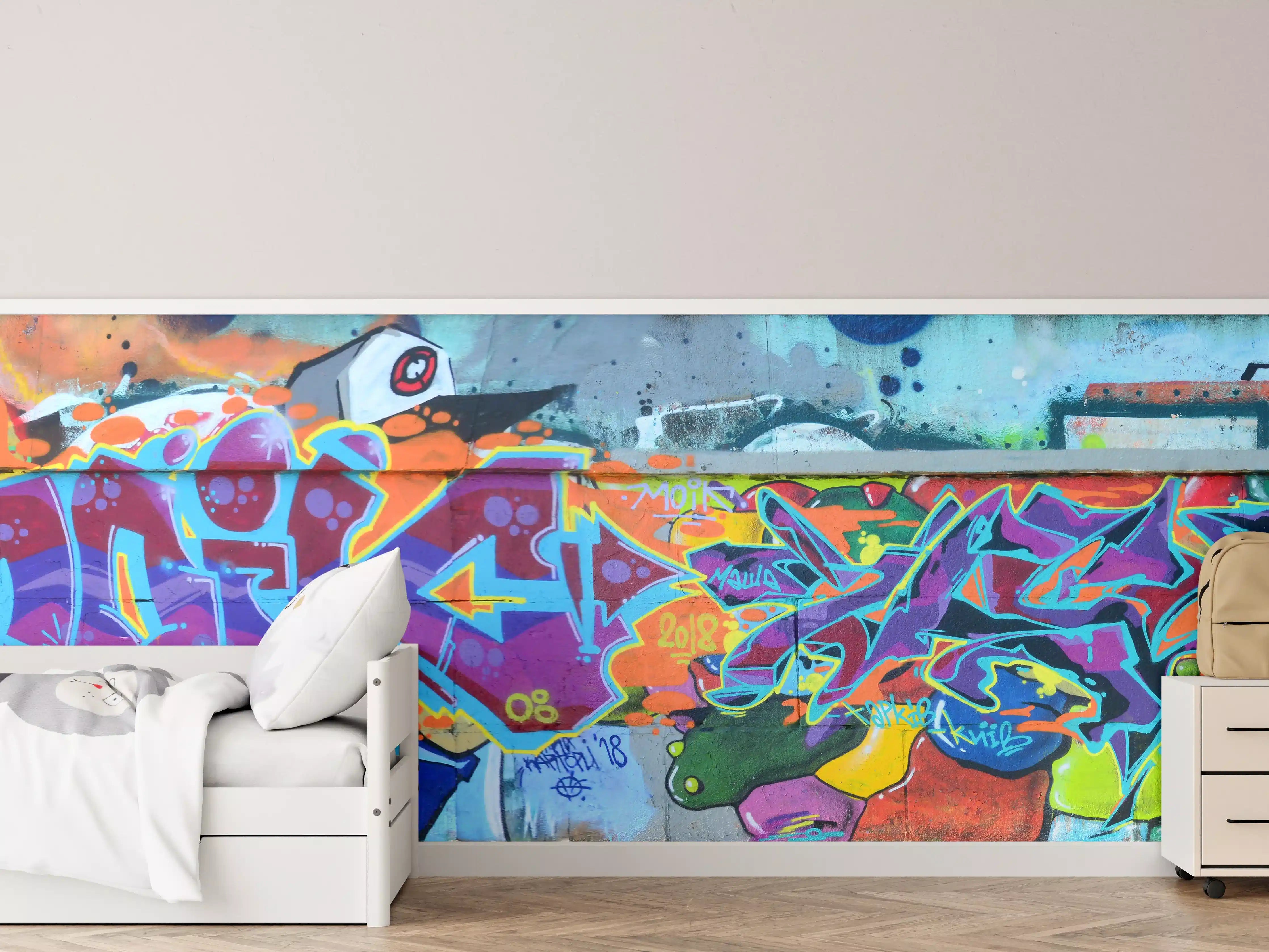 Kinderzimmer Wandgestaltung - Bunte Graffiti-Wandkunst