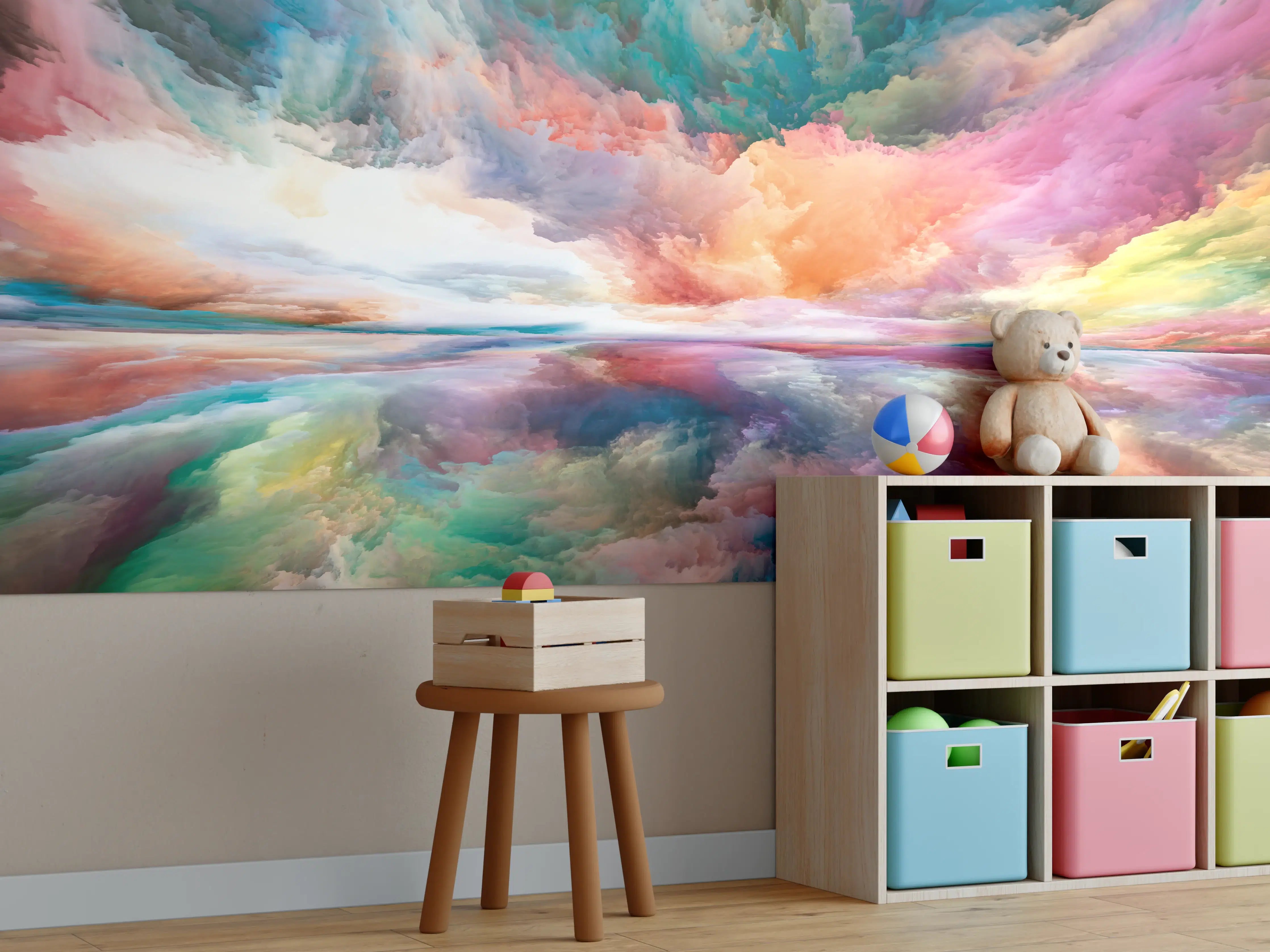 Kinderzimmer Wandgestaltung - Bunte Himmels-Landschafts-Malerei