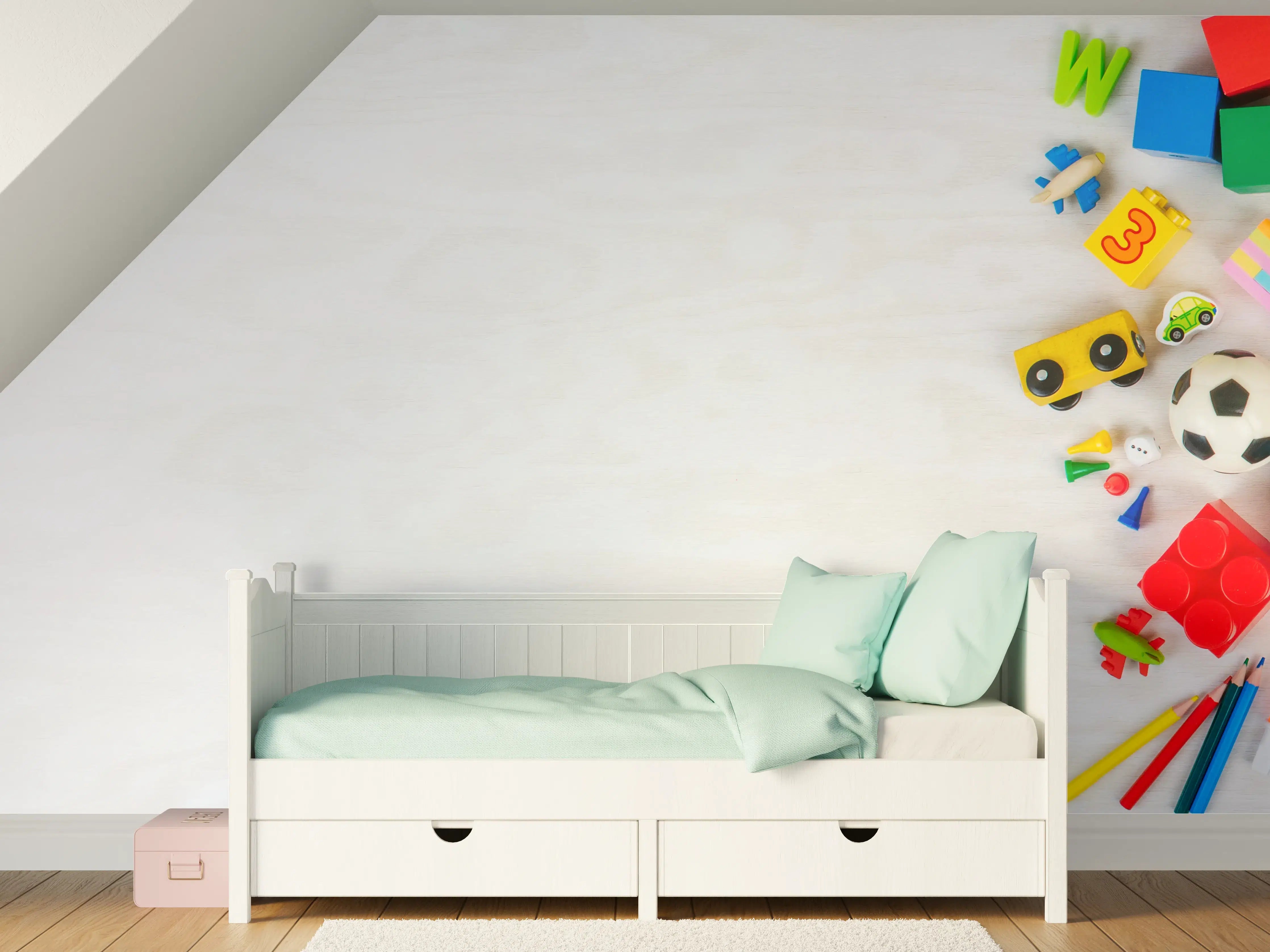 Kinderzimmer Wandgestaltung - Bunte Kinder Holzspielzeuge