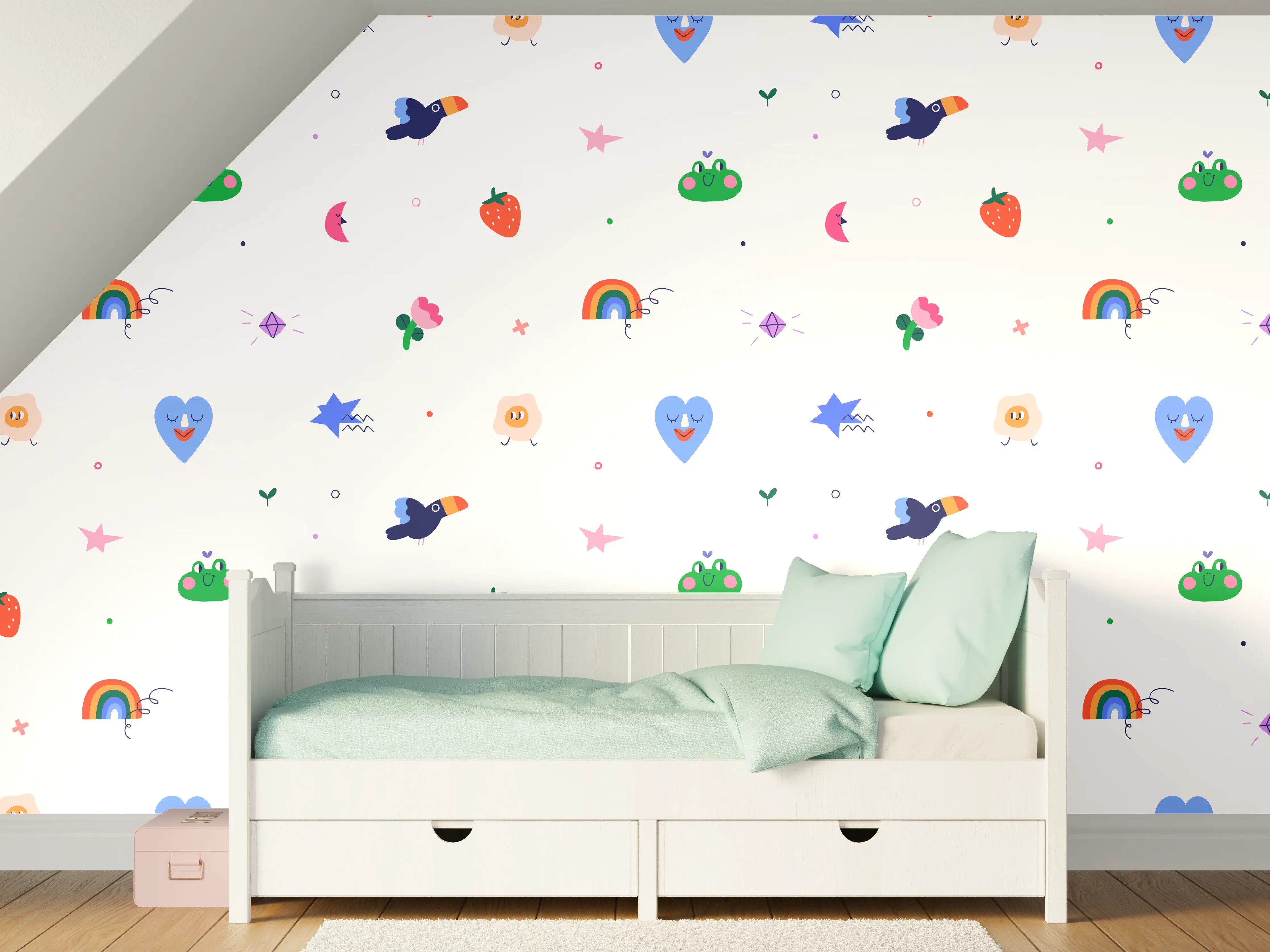 Kinderzimmer Wandgestaltung - Bunte Kinderzimmerwelt mit Regenbogenmotiven