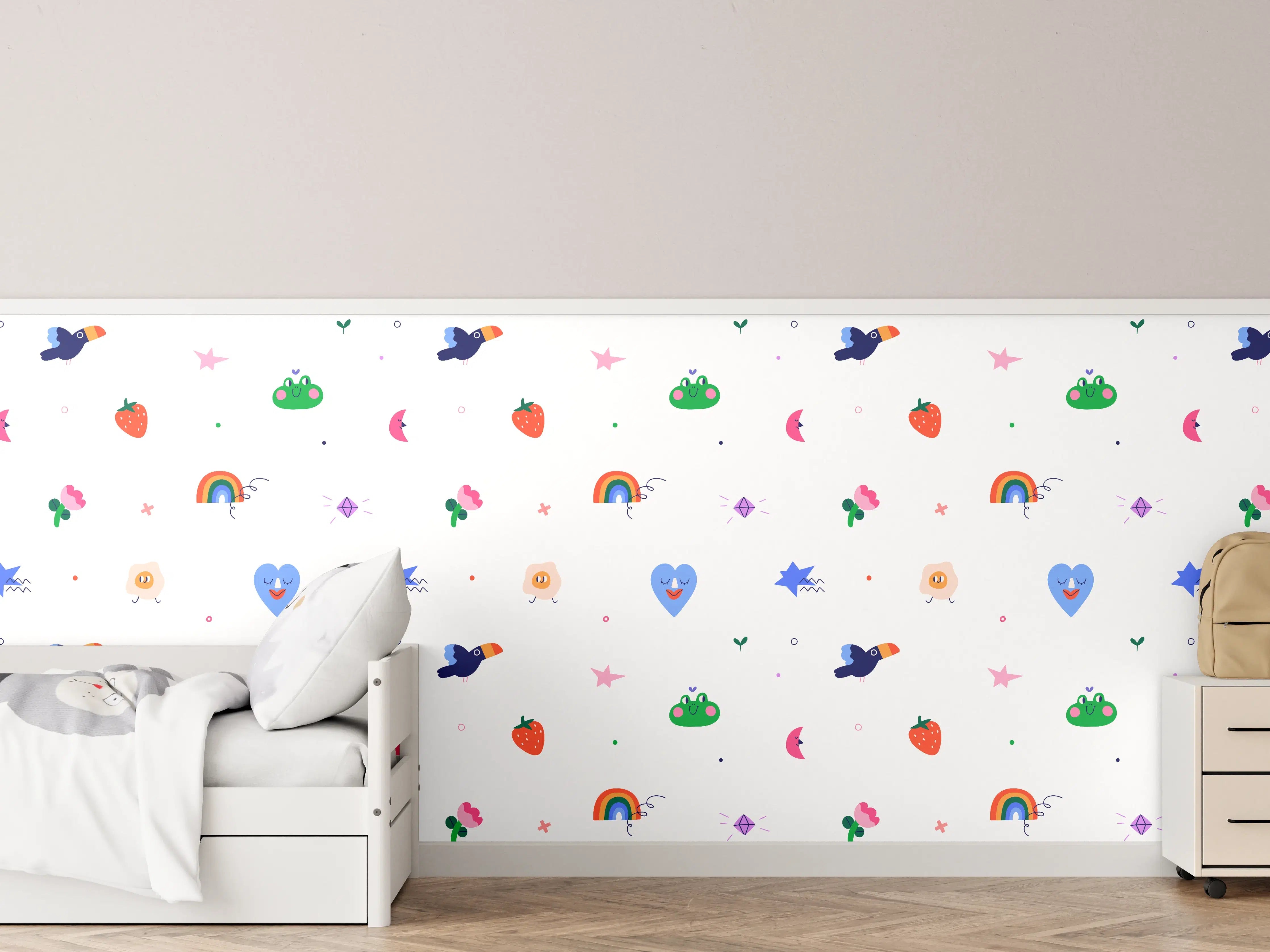 Kinderzimmer Wandgestaltung - Bunte Kinderzimmerwelt mit Regenbogenmotiven