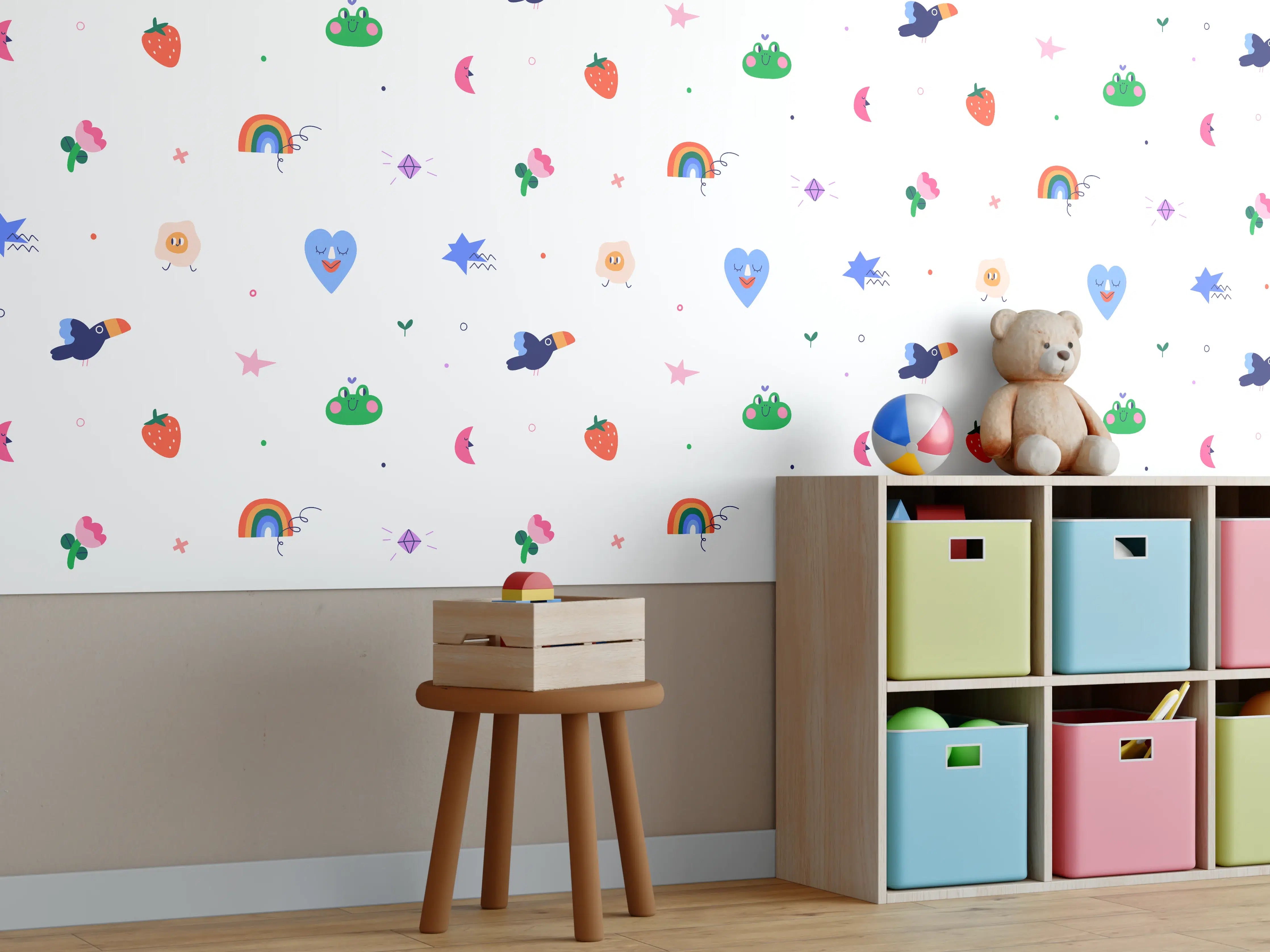 Kinderzimmer Wandgestaltung - Bunte Kinderzimmerwelt mit Regenbogenmotiven