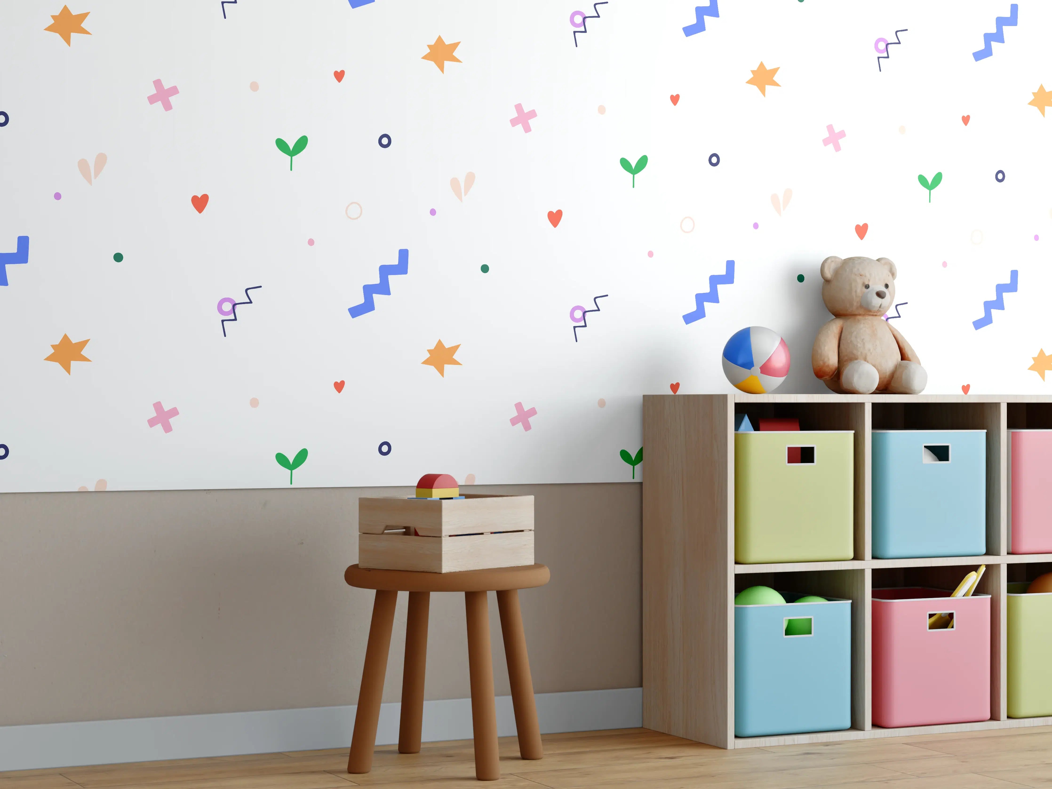 Kinderzimmer Wandgestaltung - Bunte Konfetti-Textur mit Pastellfarben