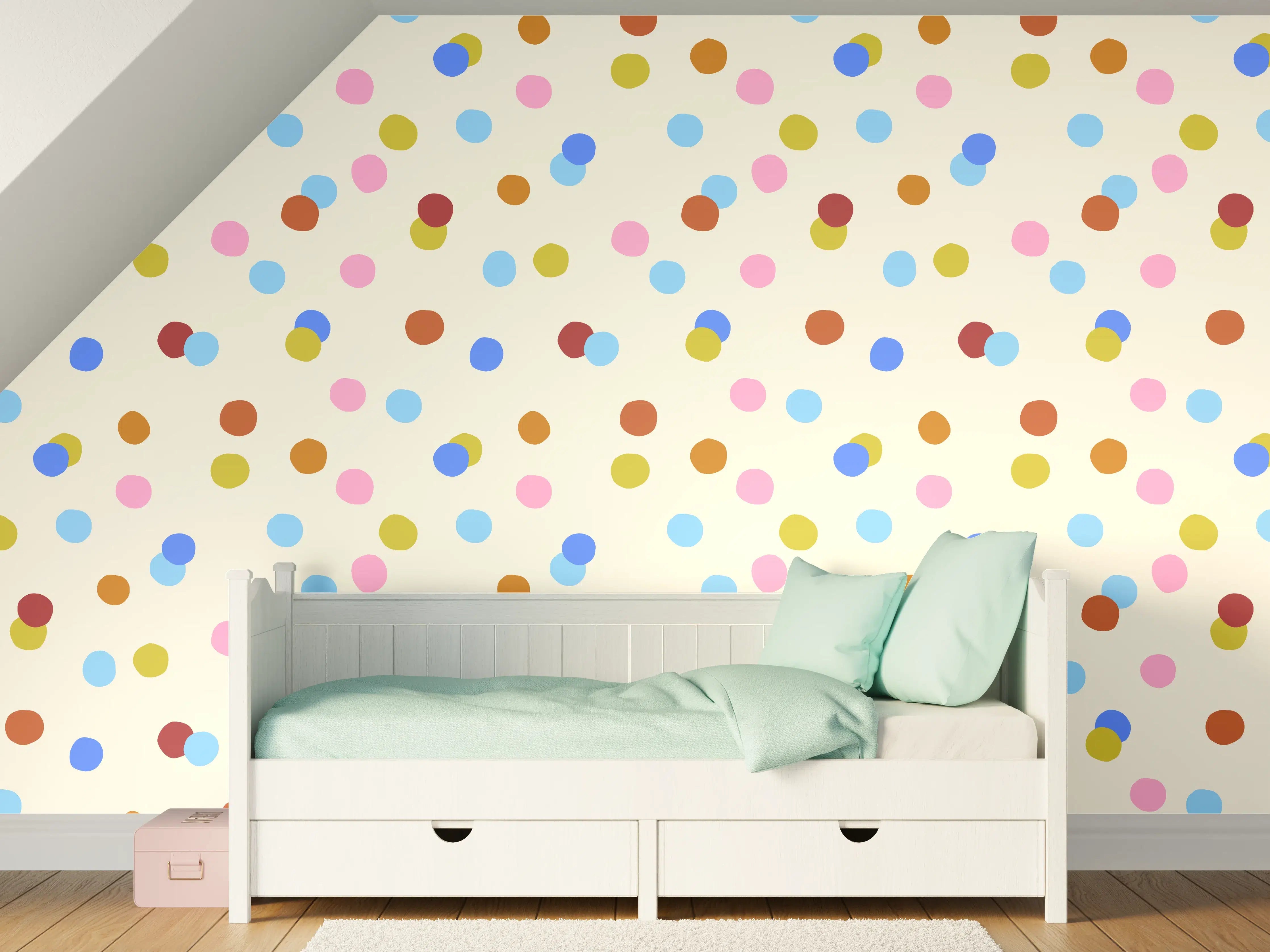 Kinderzimmer Wandgestaltung - Bunte Konfettimuster in Pastellfarben