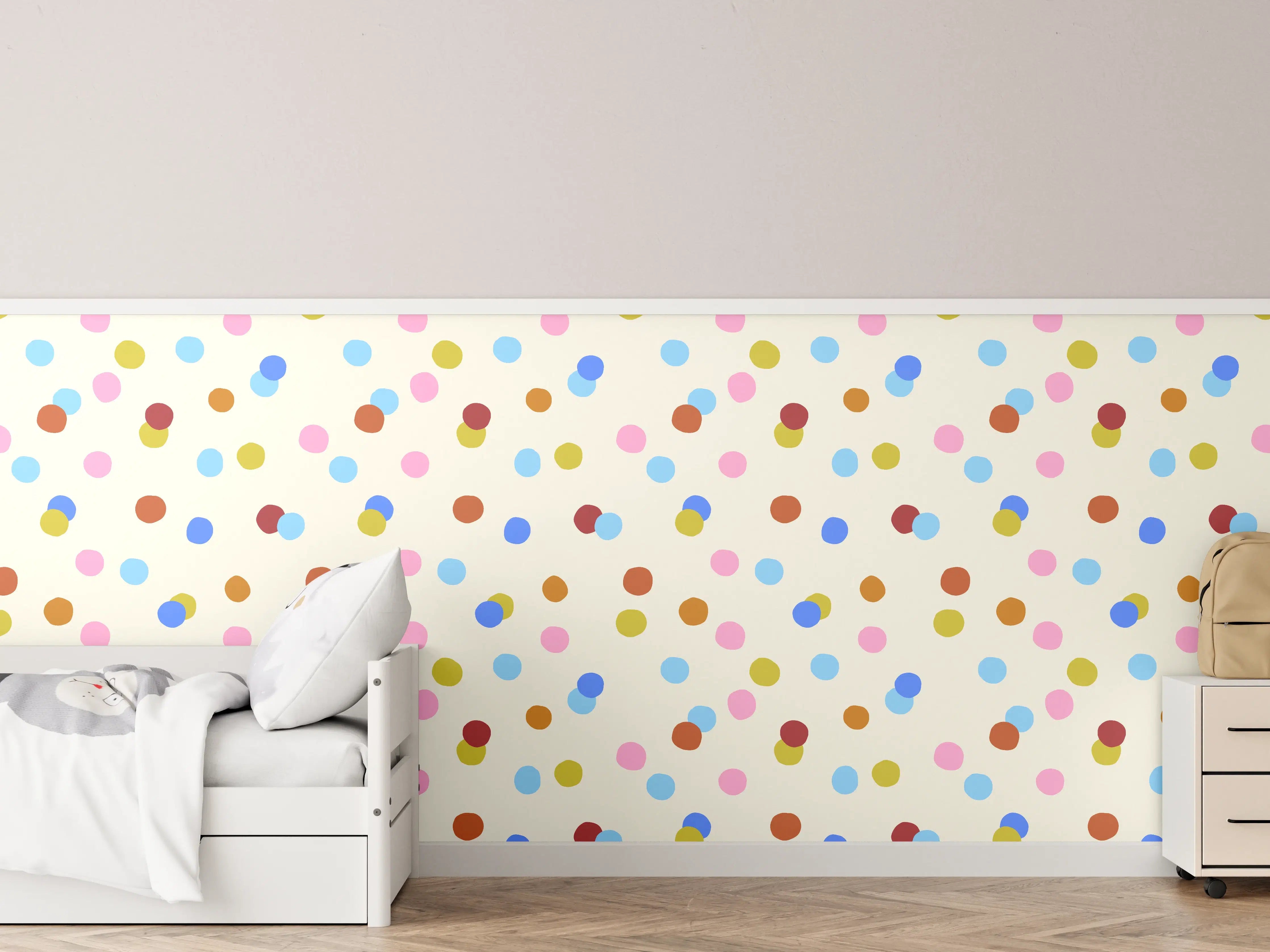 Kinderzimmer Wandgestaltung - Bunte Konfettimuster in Pastellfarben