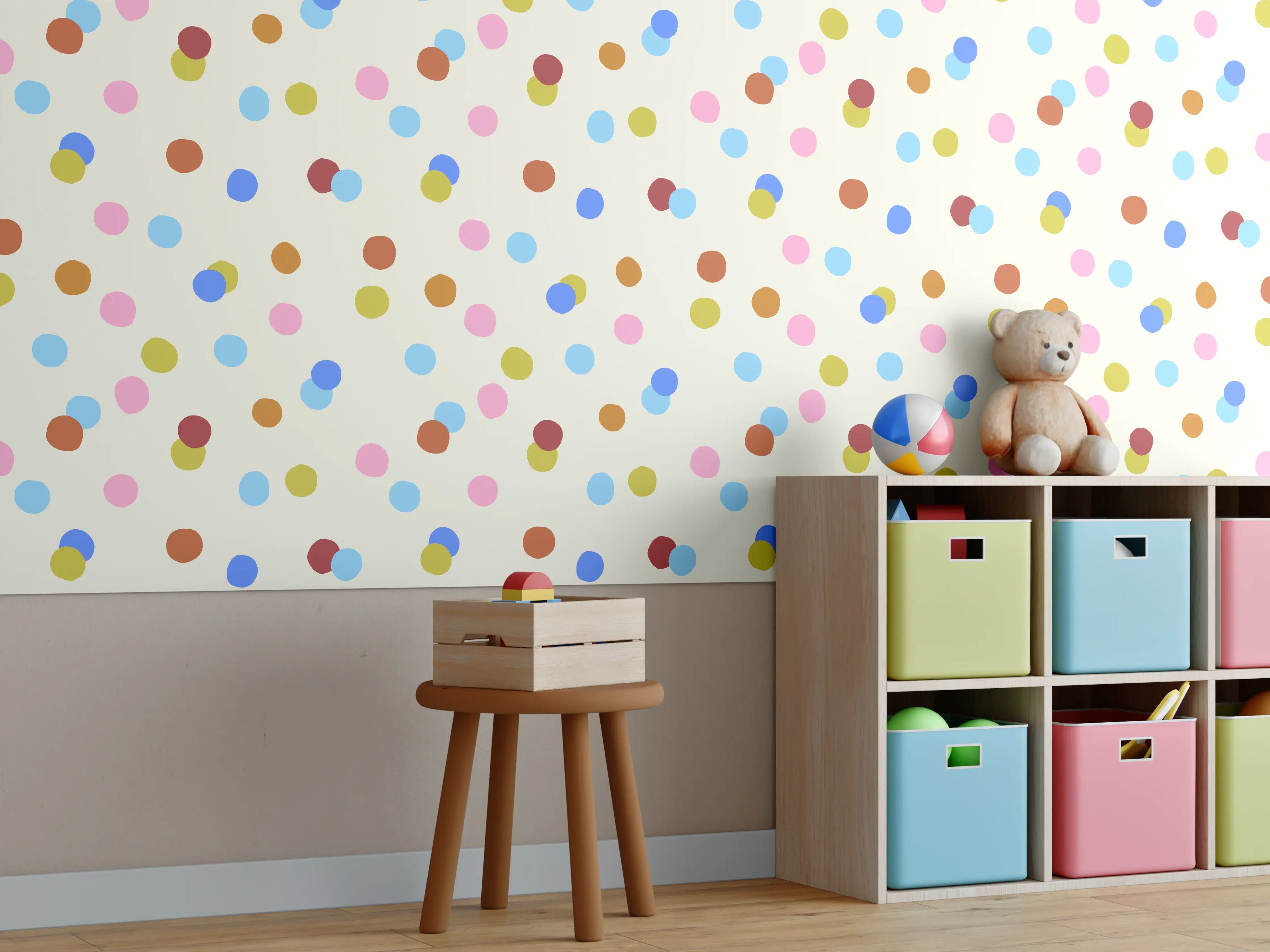 Kinderzimmer Wandgestaltung - Bunte Konfettimuster in Pastellfarben