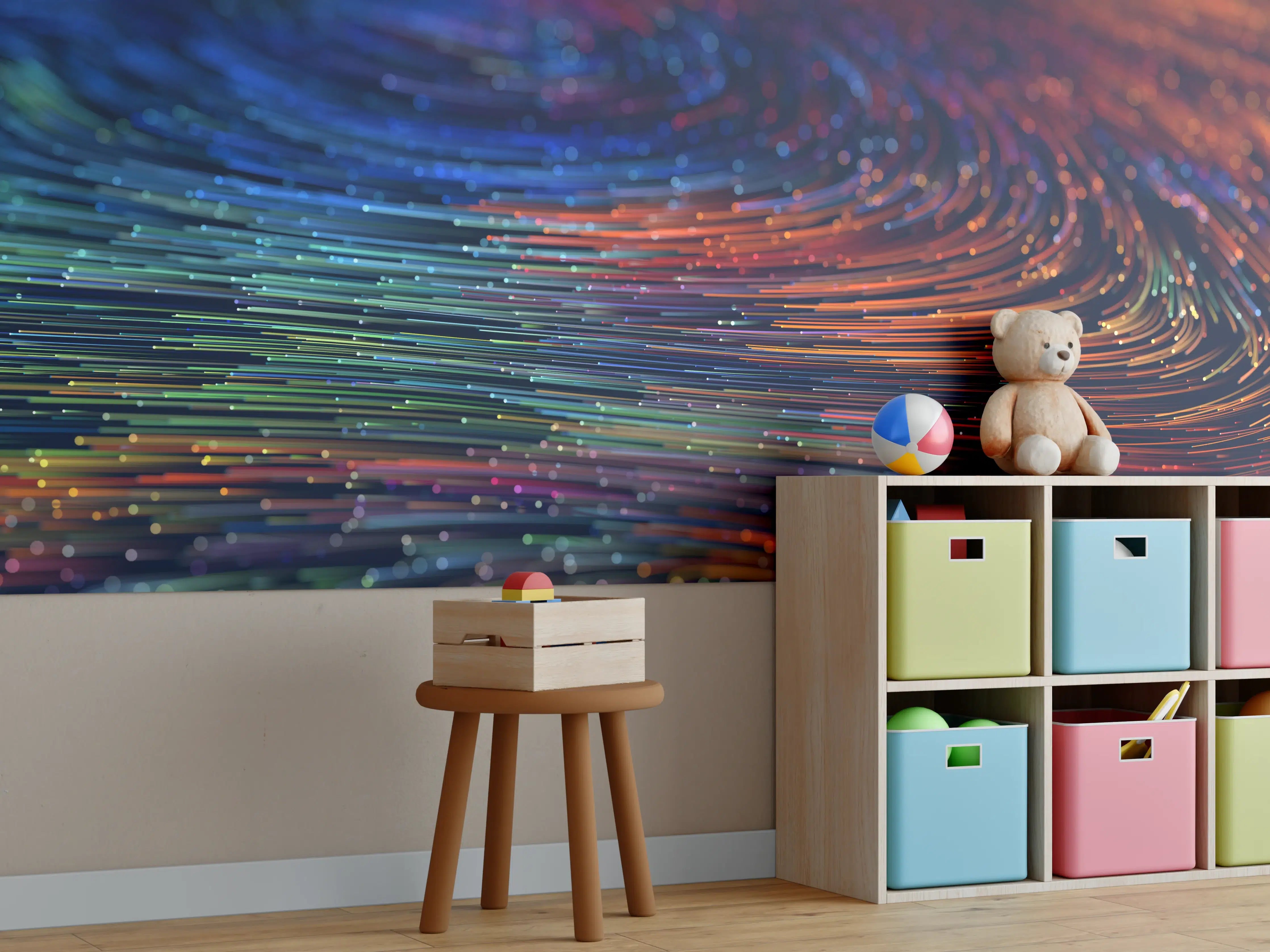 Kinderzimmer Wandgestaltung - Bunte Lichterströme in Bewegung