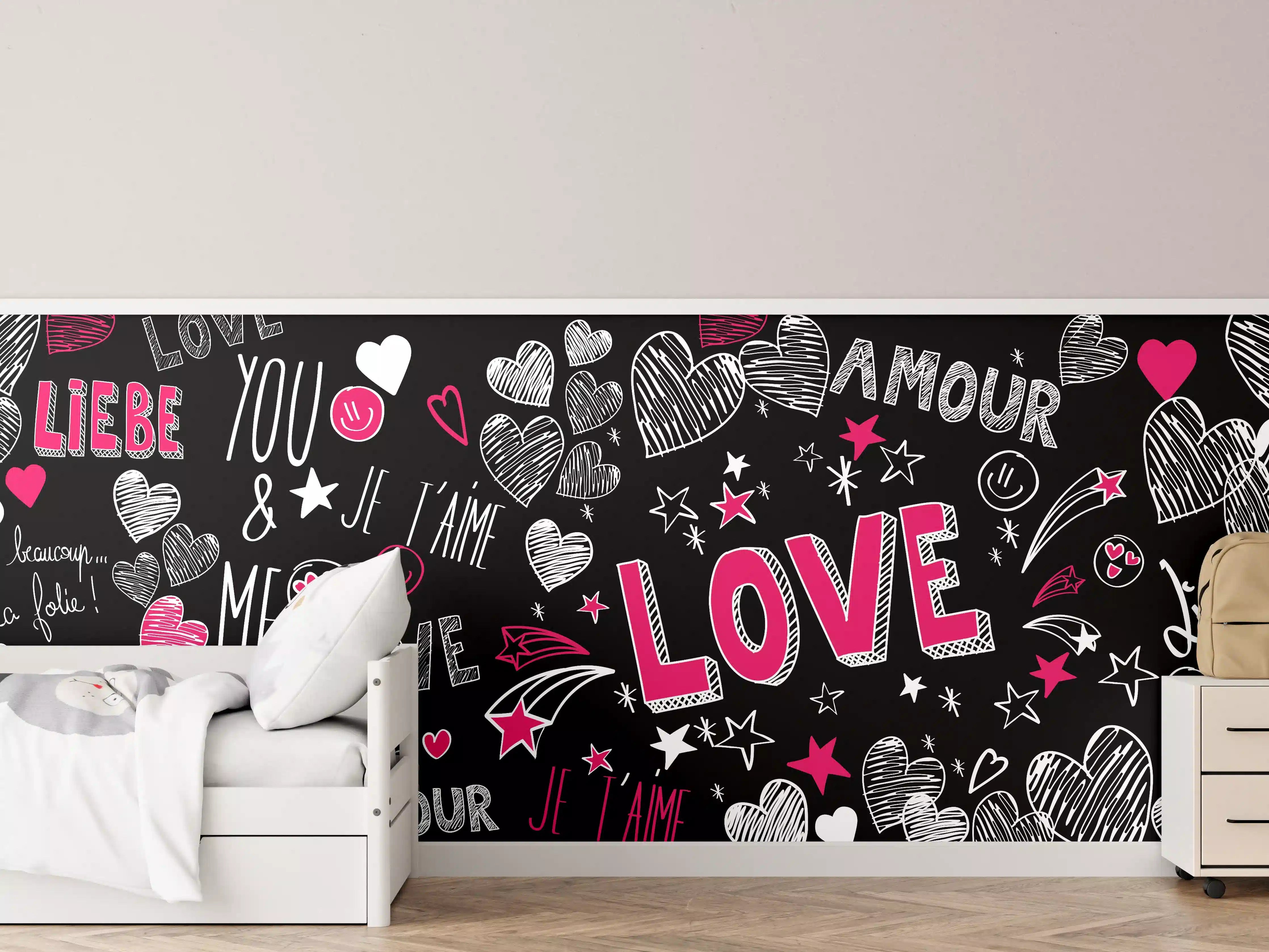 Kinderzimmer Wandgestaltung - Bunte Liebe Herzen Schrift Banner