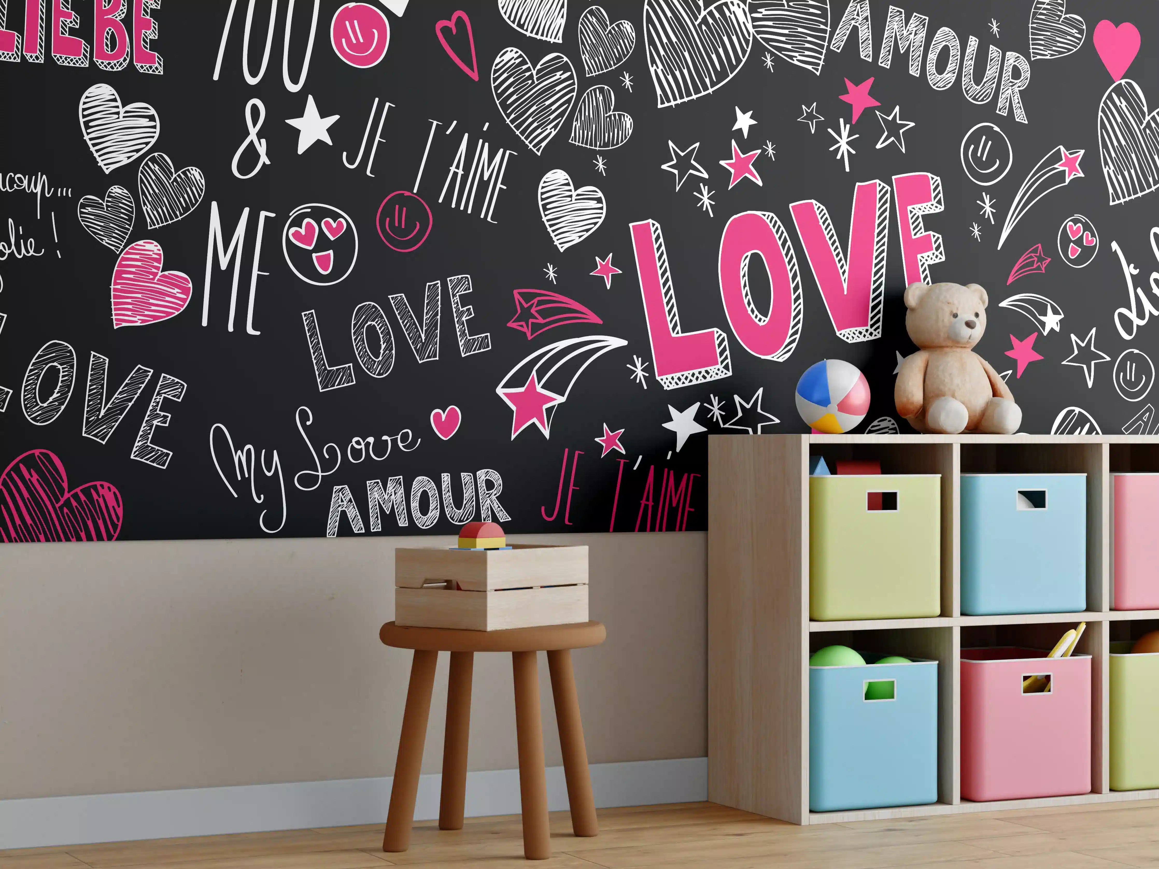 Kinderzimmer Wandgestaltung - Bunte Liebe Herzen Schrift Banner