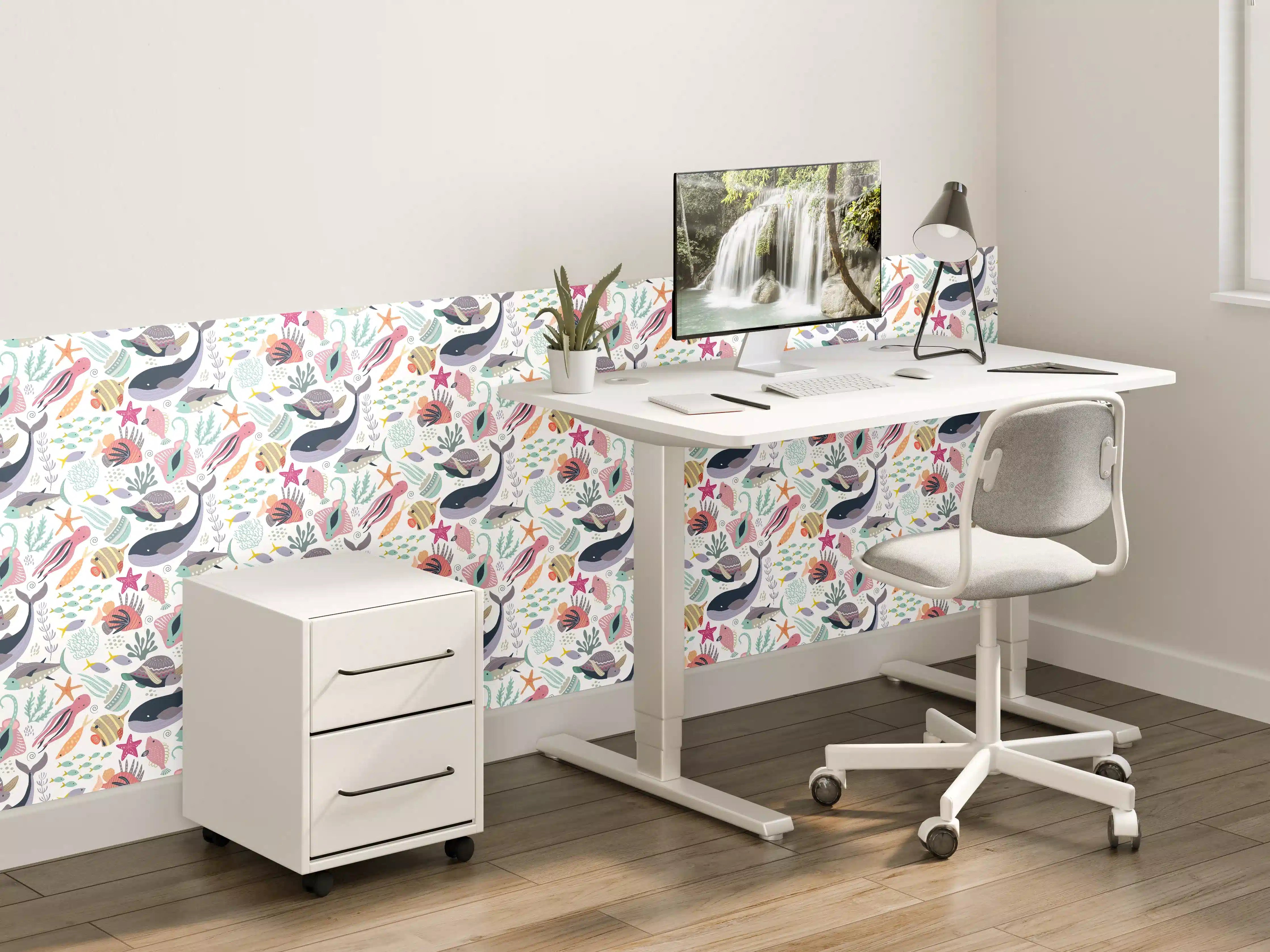 Kinderzimmer Wandgestaltung - Bunte Meereswelt mit Walen und Korallen