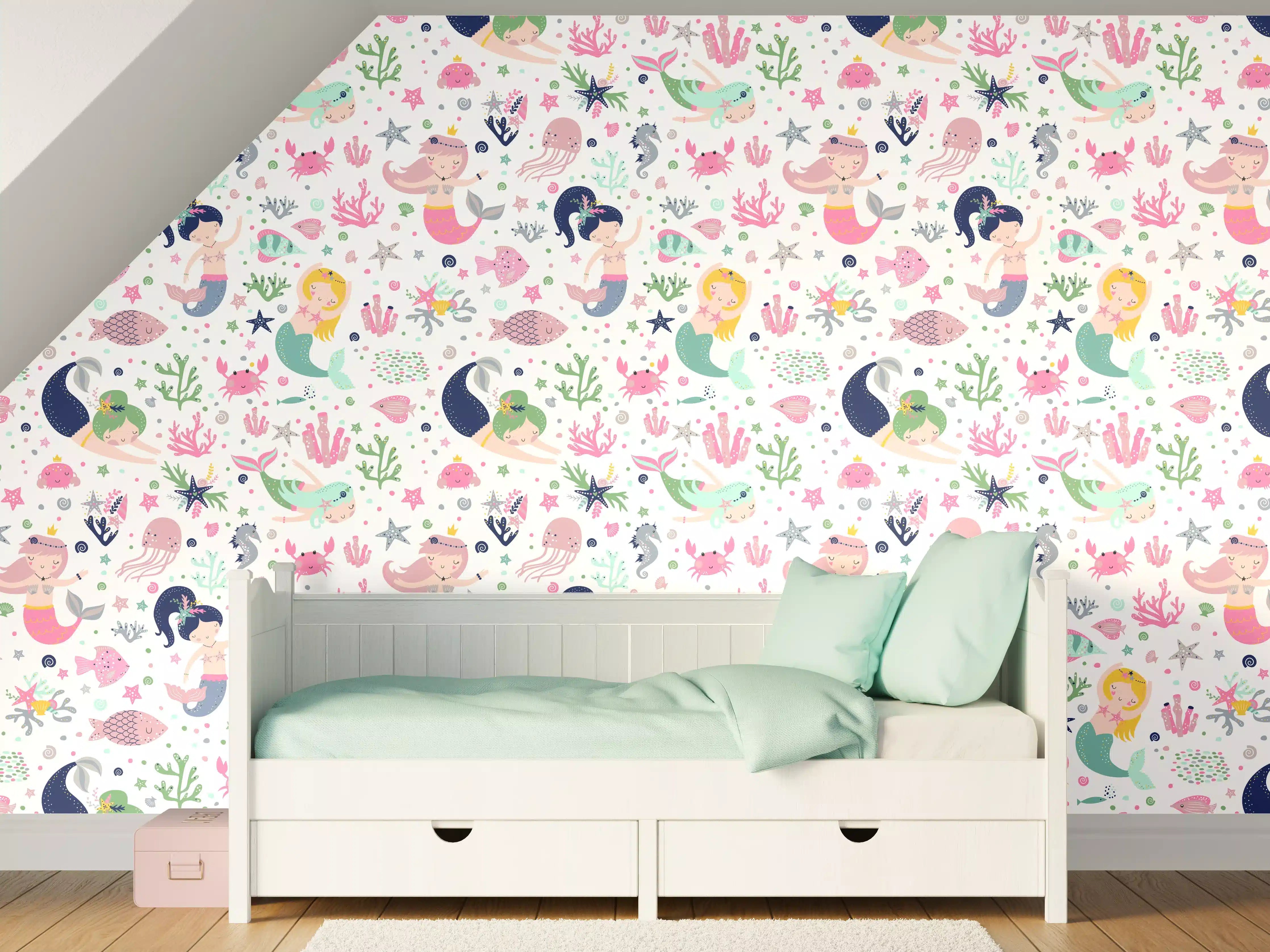 Kinderzimmer Wandgestaltung - Bunte Meerjungfrauen & Meereswelt