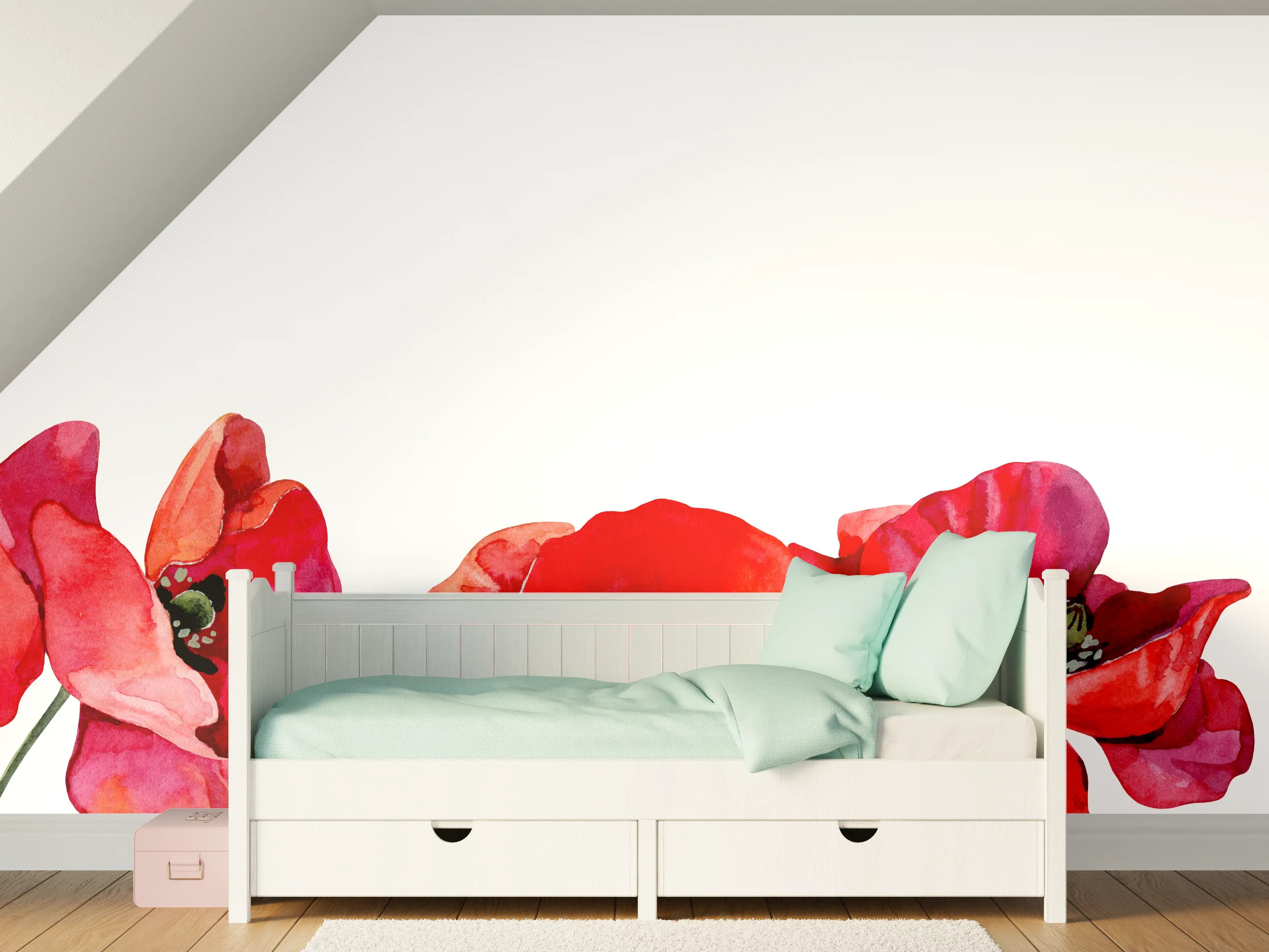 Kinderzimmer Wandgestaltung - Bunte Mohnblumen in Nahaufnahme