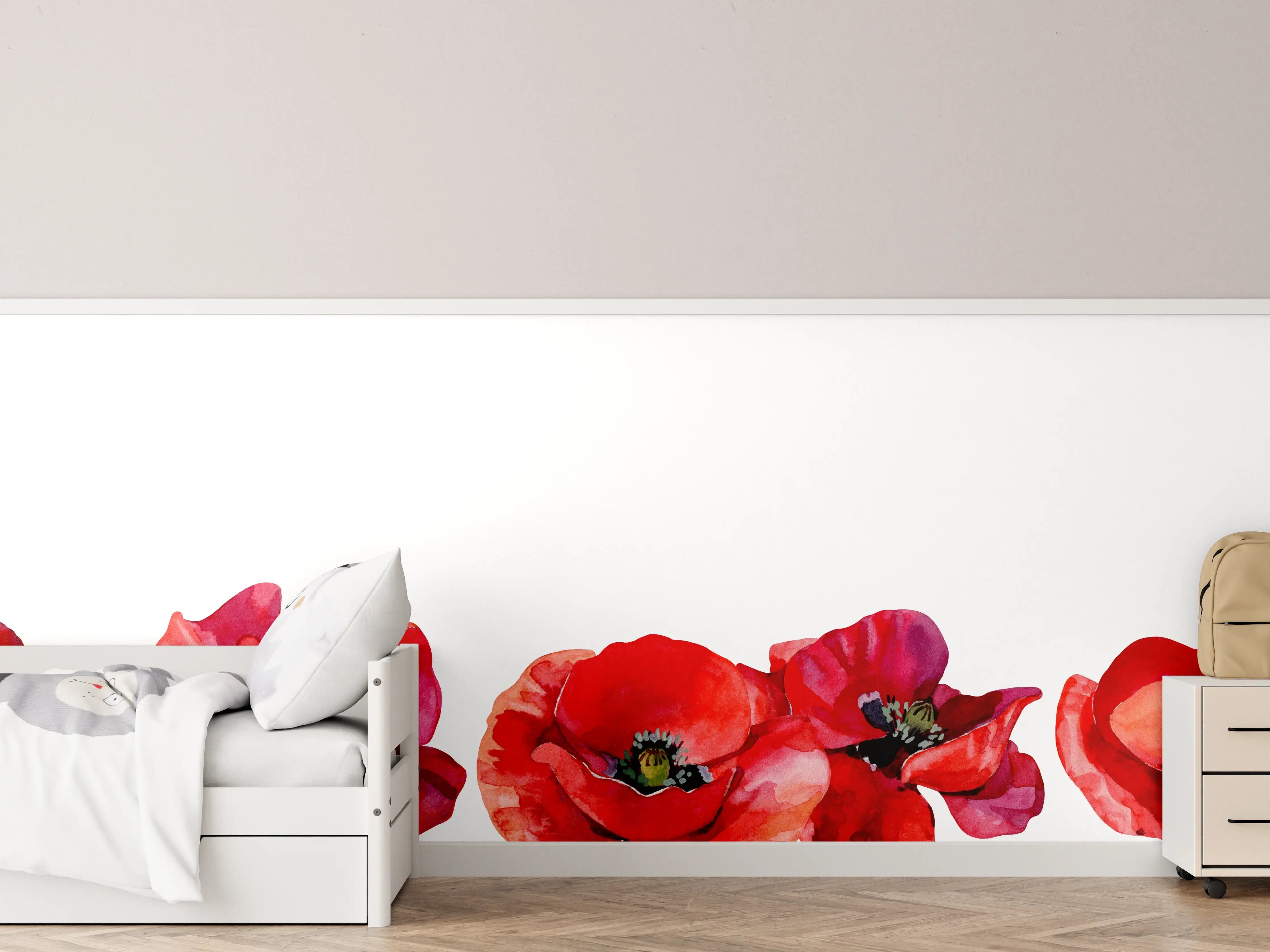 Kinderzimmer Wandgestaltung - Bunte Mohnblumen in Nahaufnahme