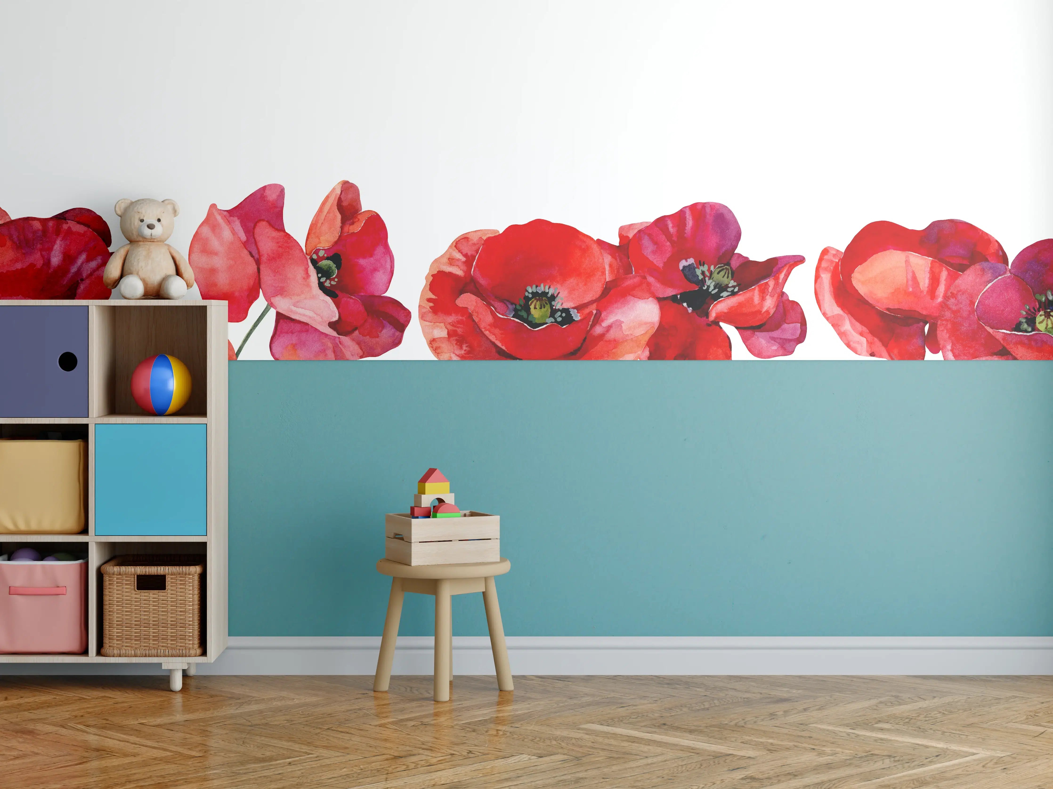 Kinderzimmer Wandgestaltung - Bunte Mohnblumen in Nahaufnahme