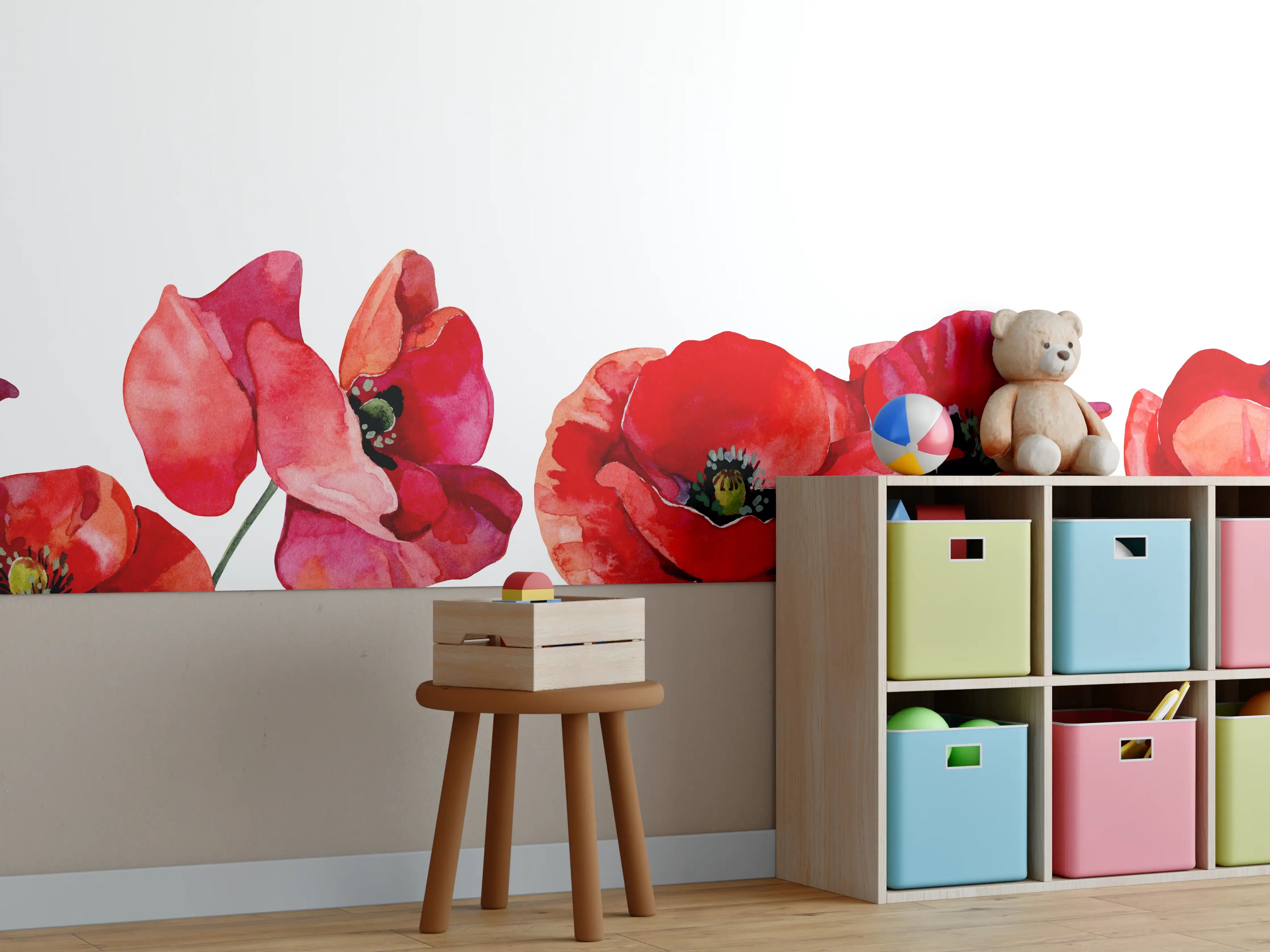 Kinderzimmer Wandgestaltung - Bunte Mohnblumen in Nahaufnahme