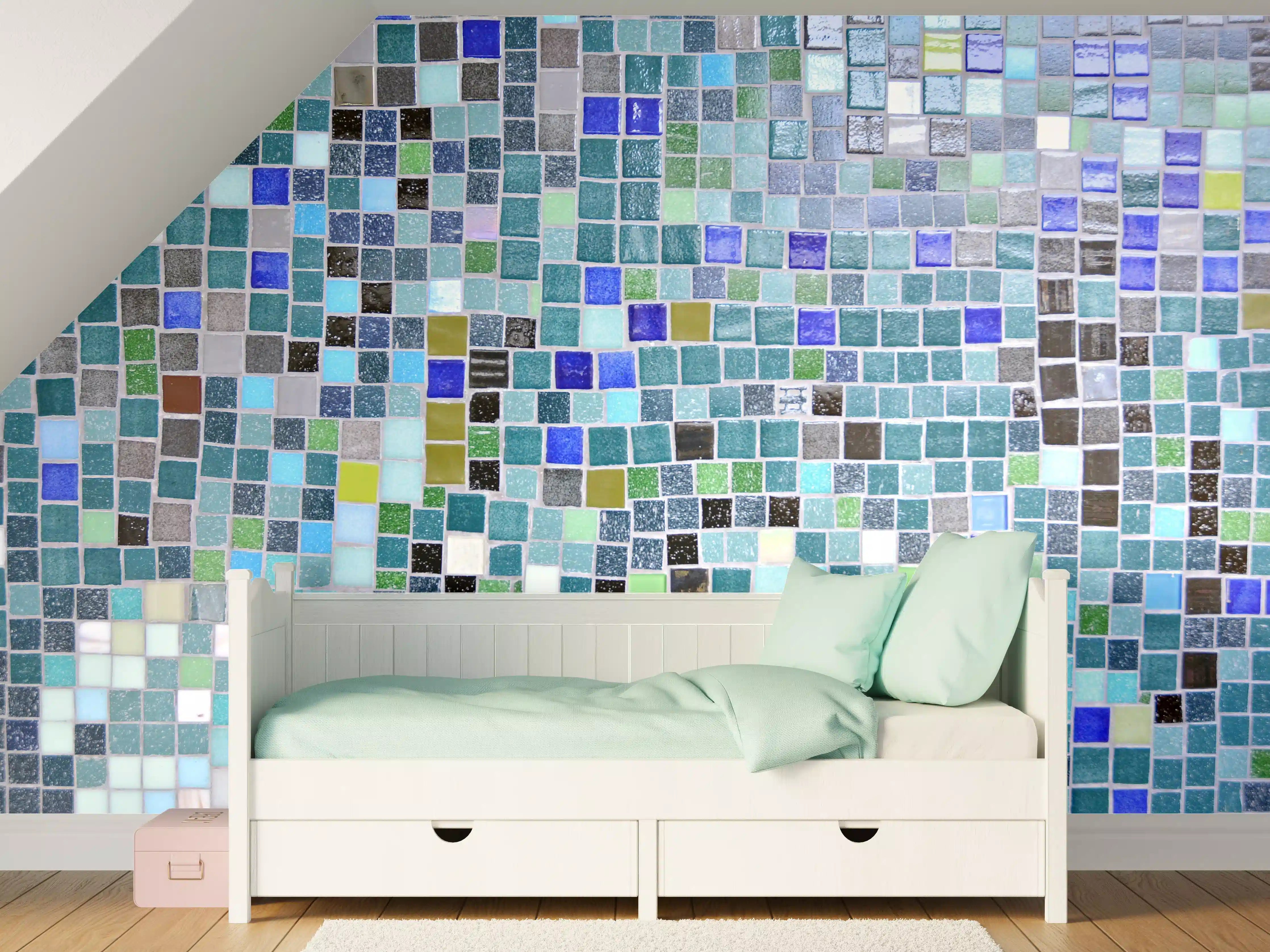 Kinderzimmer Wandgestaltung - Bunte Mosaikfliesen-Wand