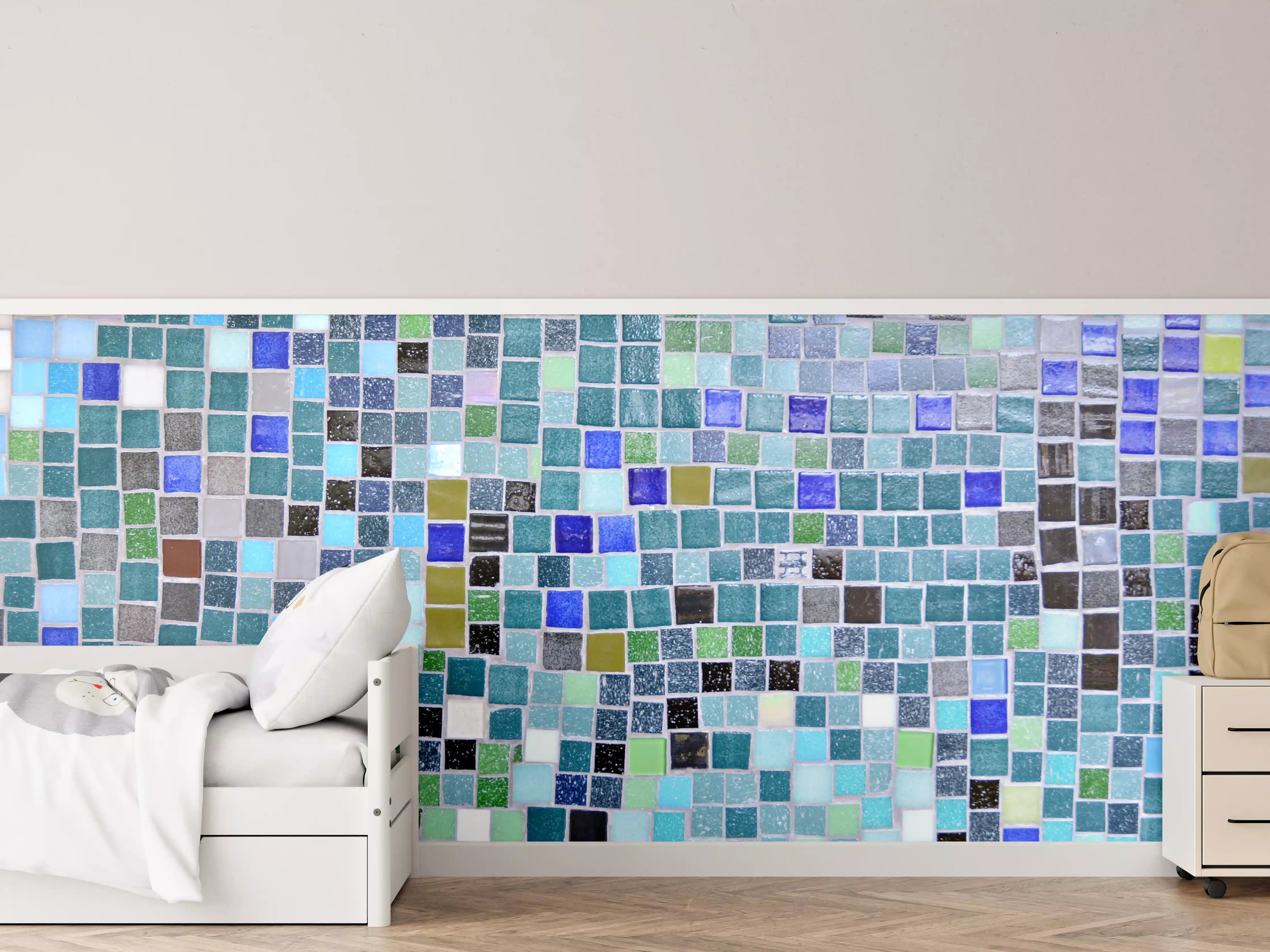 Kinderzimmer Wandgestaltung - Bunte Mosaikfliesen-Wand
