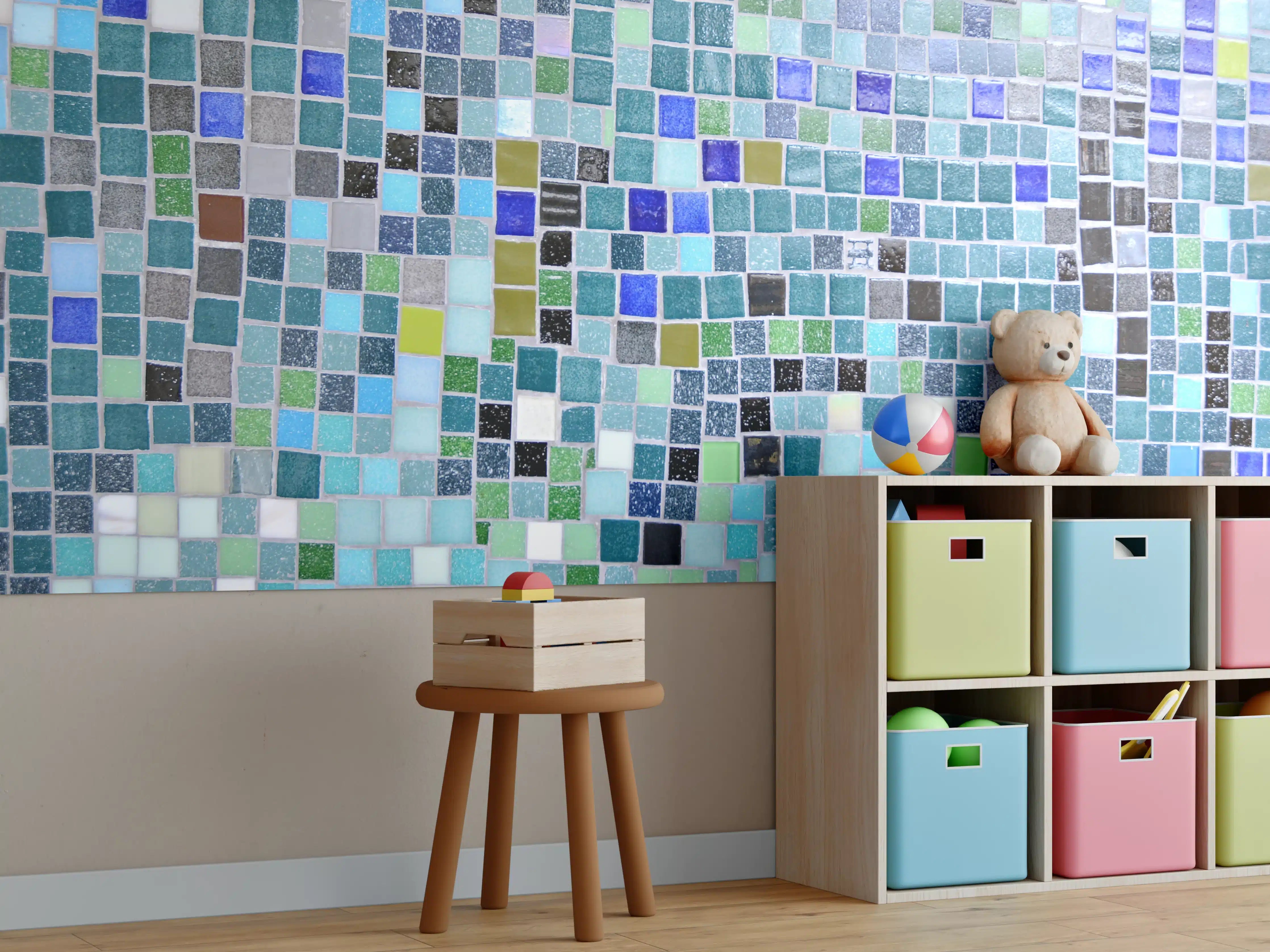 Kinderzimmer Wandgestaltung - Bunte Mosaikfliesen-Wand