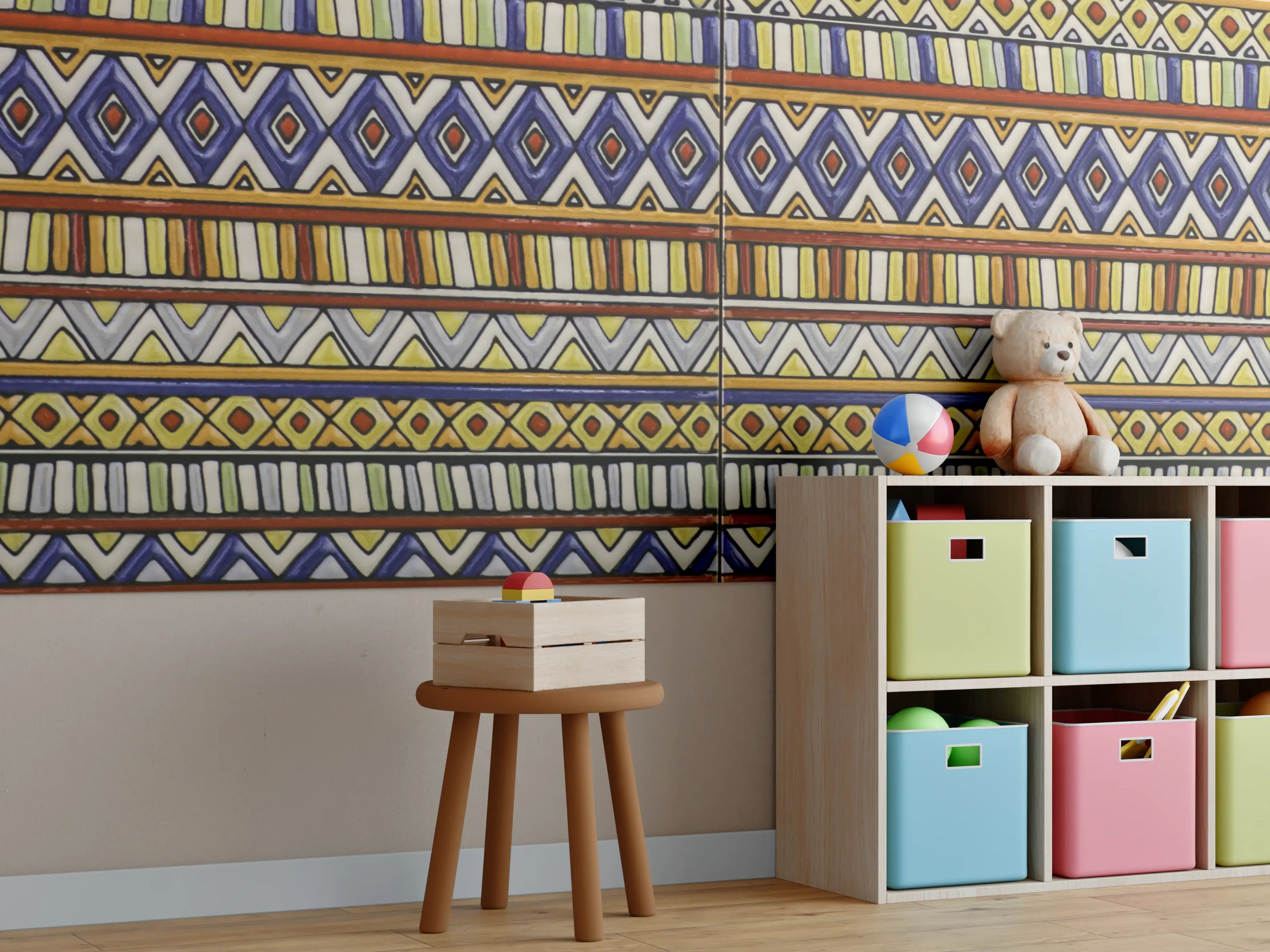 Kinderzimmer Wandgestaltung - Bunte Musterhorizontale Streifen