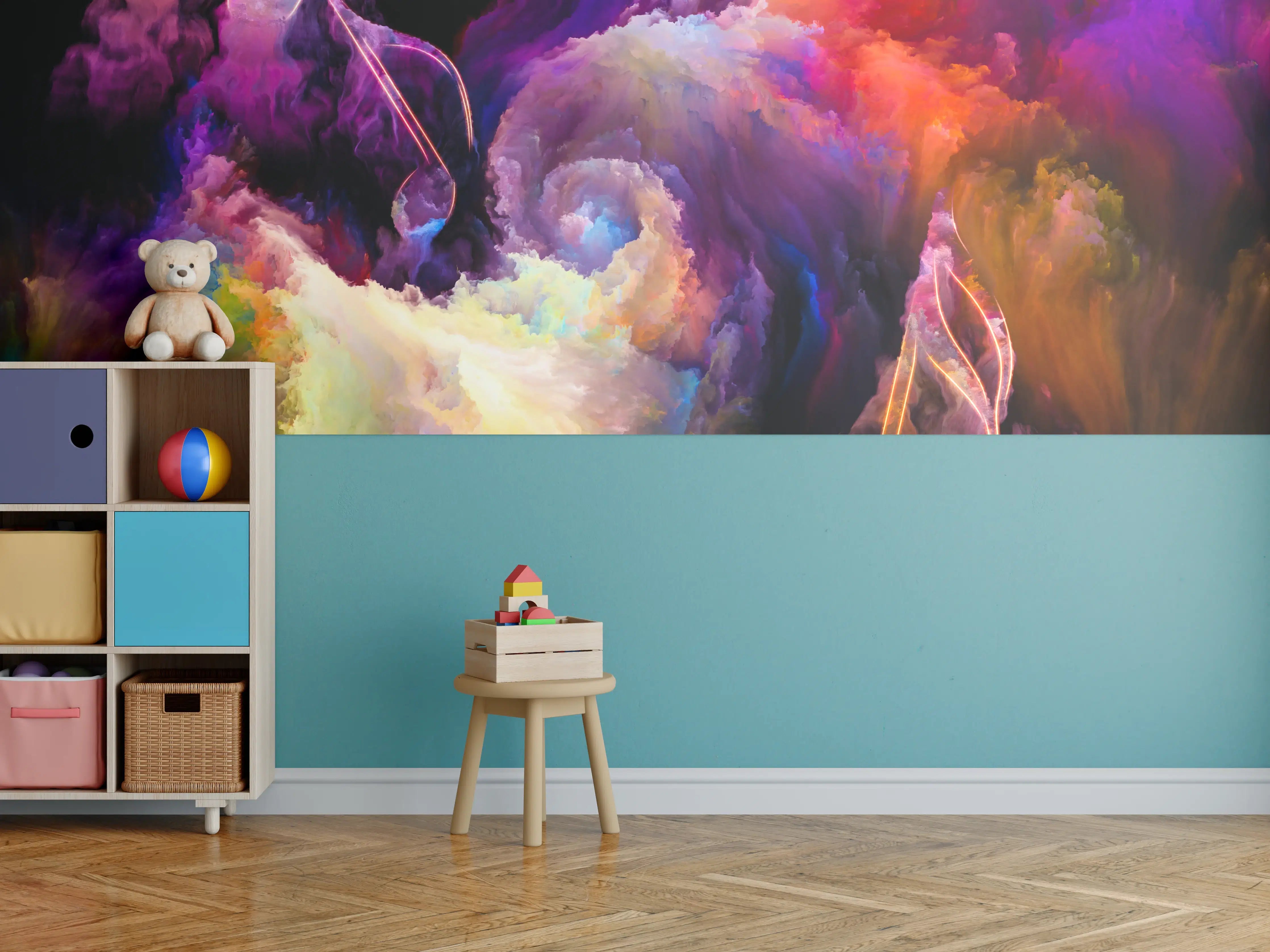 Kinderzimmer Wandgestaltung - Bunte Nebel-Explosion mit musikalischer Note