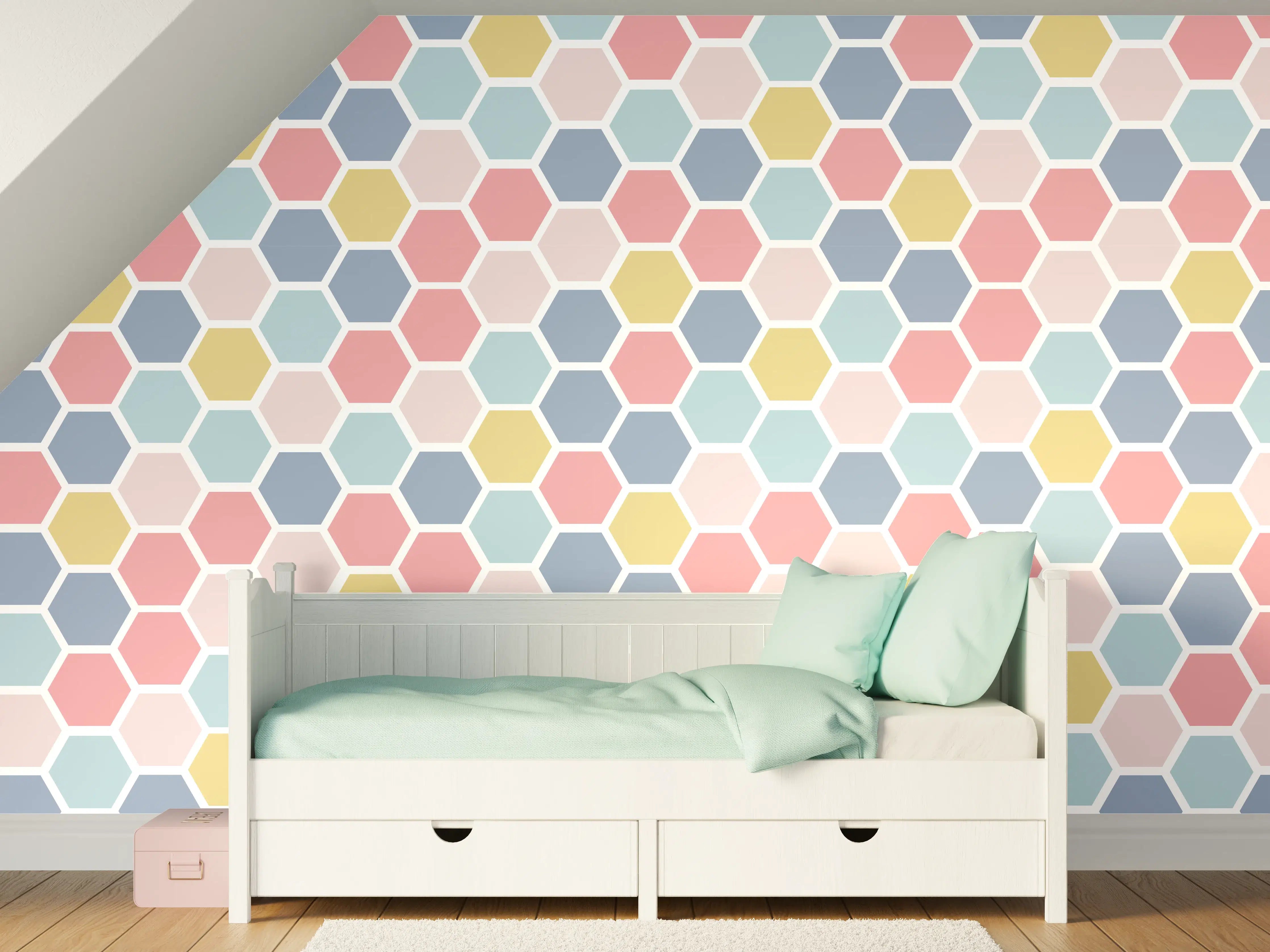 Kinderzimmer Wandgestaltung - Bunte Nordische Hexagon Muster