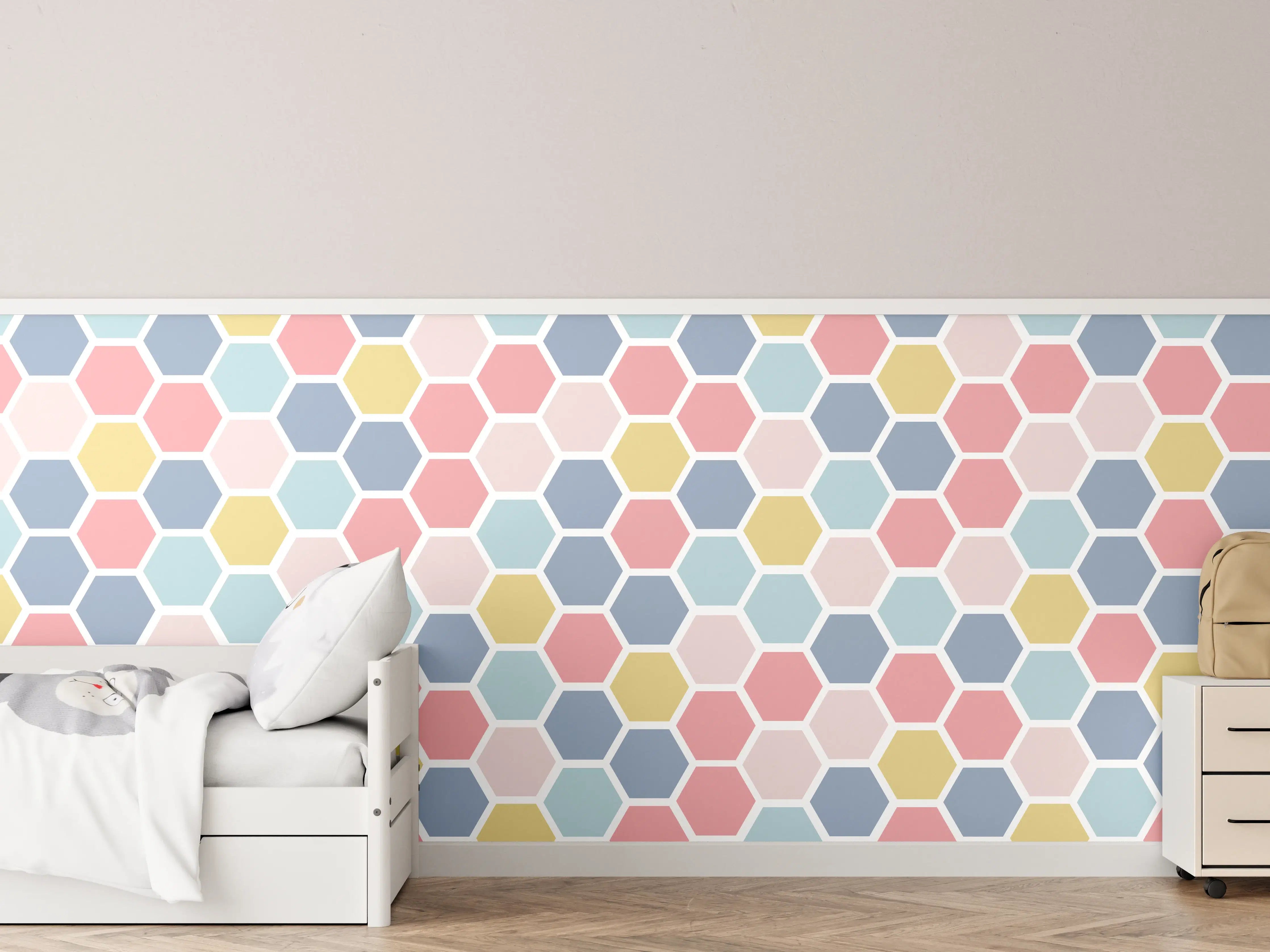 Kinderzimmer Wandgestaltung - Bunte Nordische Hexagon Muster