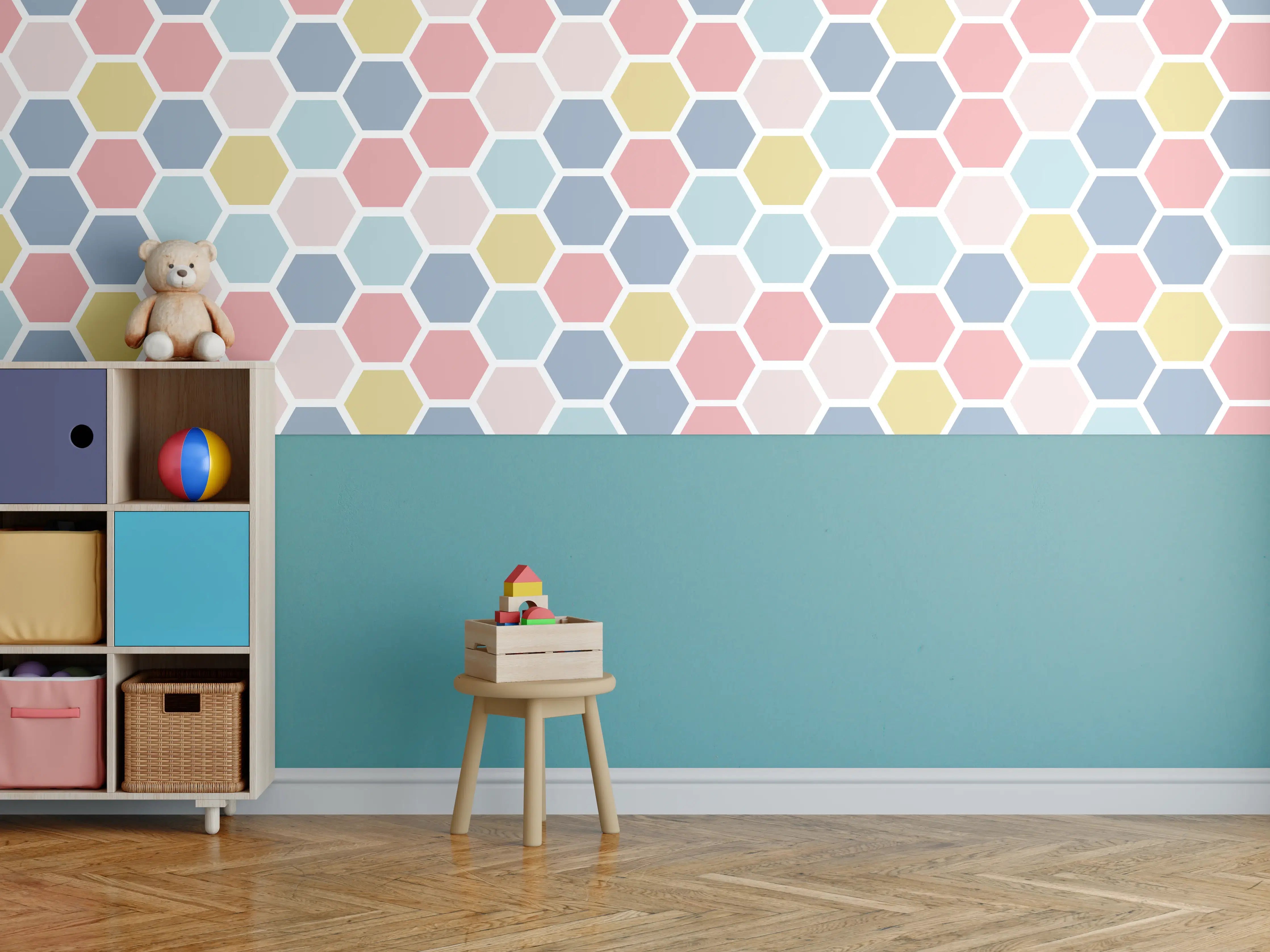 Kinderzimmer Wandgestaltung - Bunte Nordische Hexagon Muster
