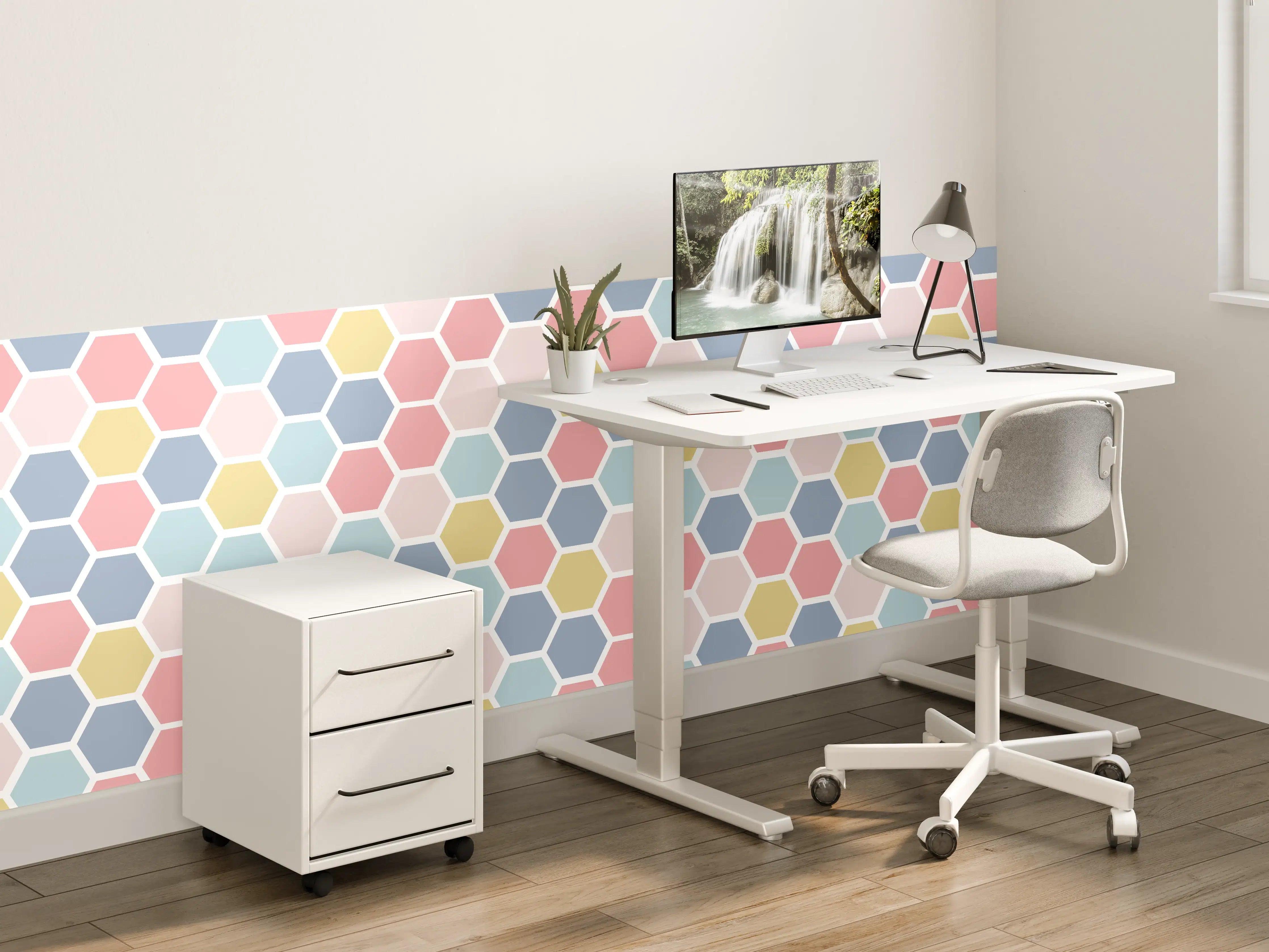 Kinderzimmer Wandgestaltung - Bunte Nordische Hexagon Muster