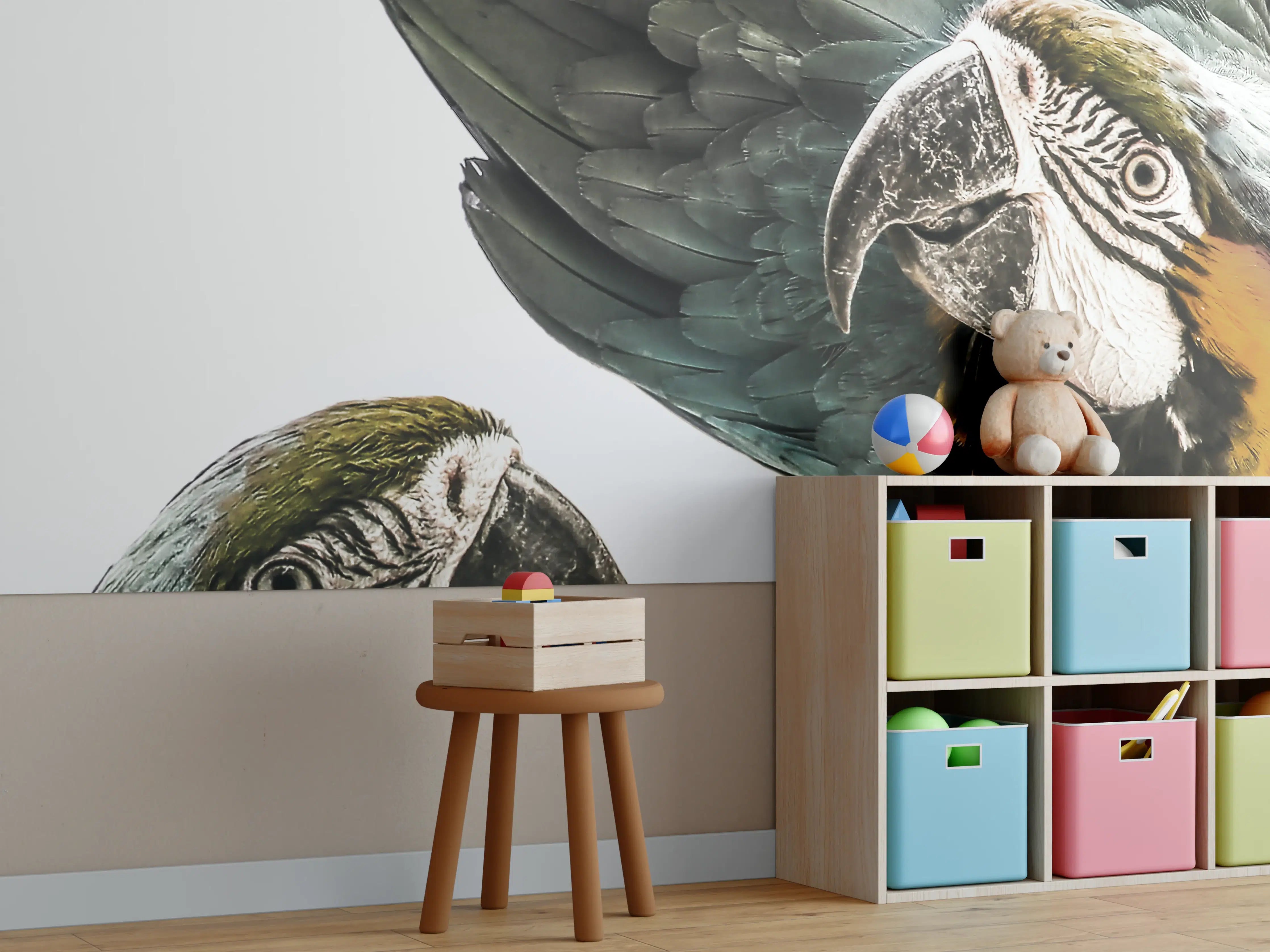 Kinderzimmer Wandgestaltung - Bunte Papageien in High-Key